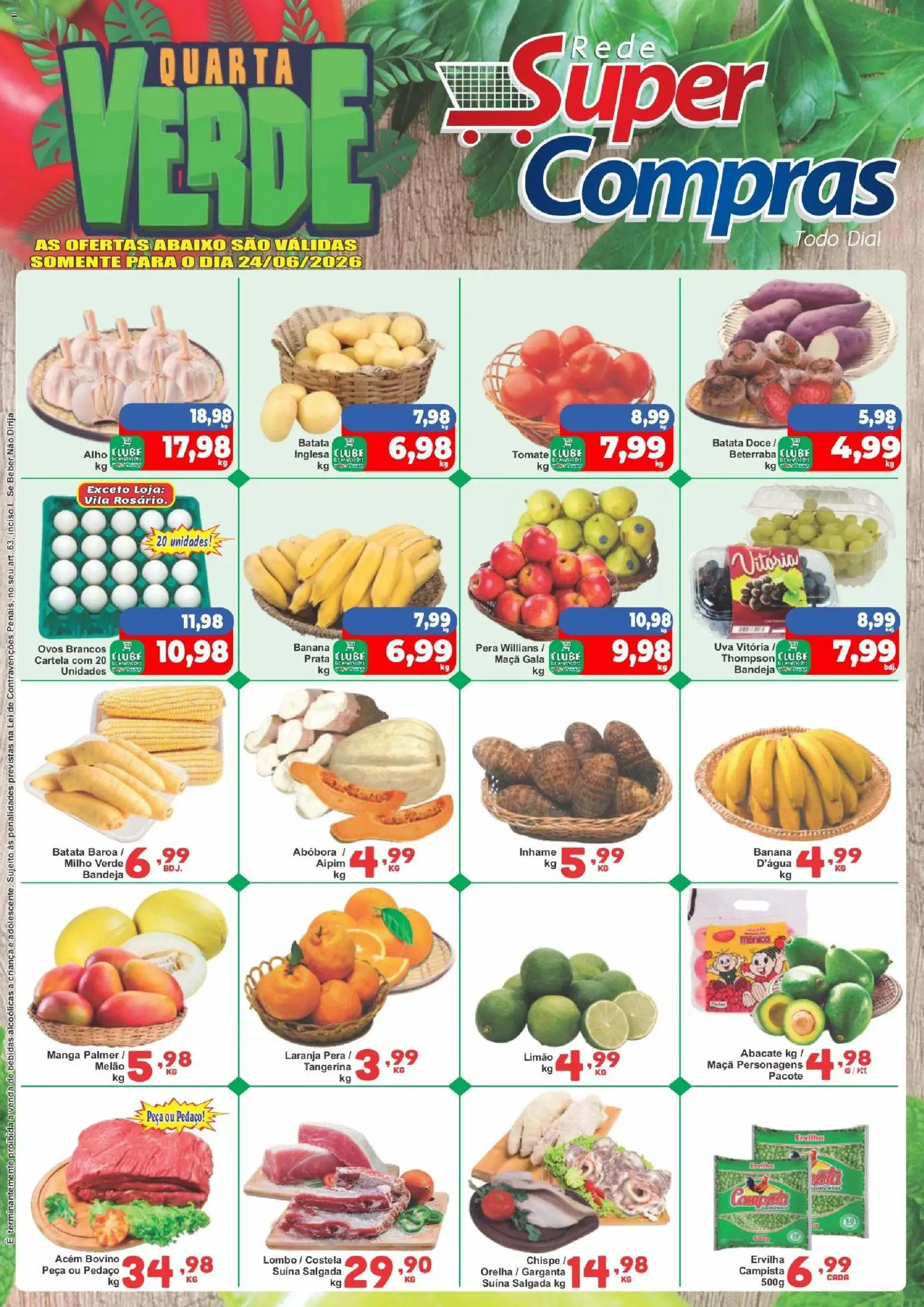 Rede Super Compras Folheto - válido de 24/06/2026 | Página: 1 | Produtos: Aipim, Beterraba, Ovos, Batata