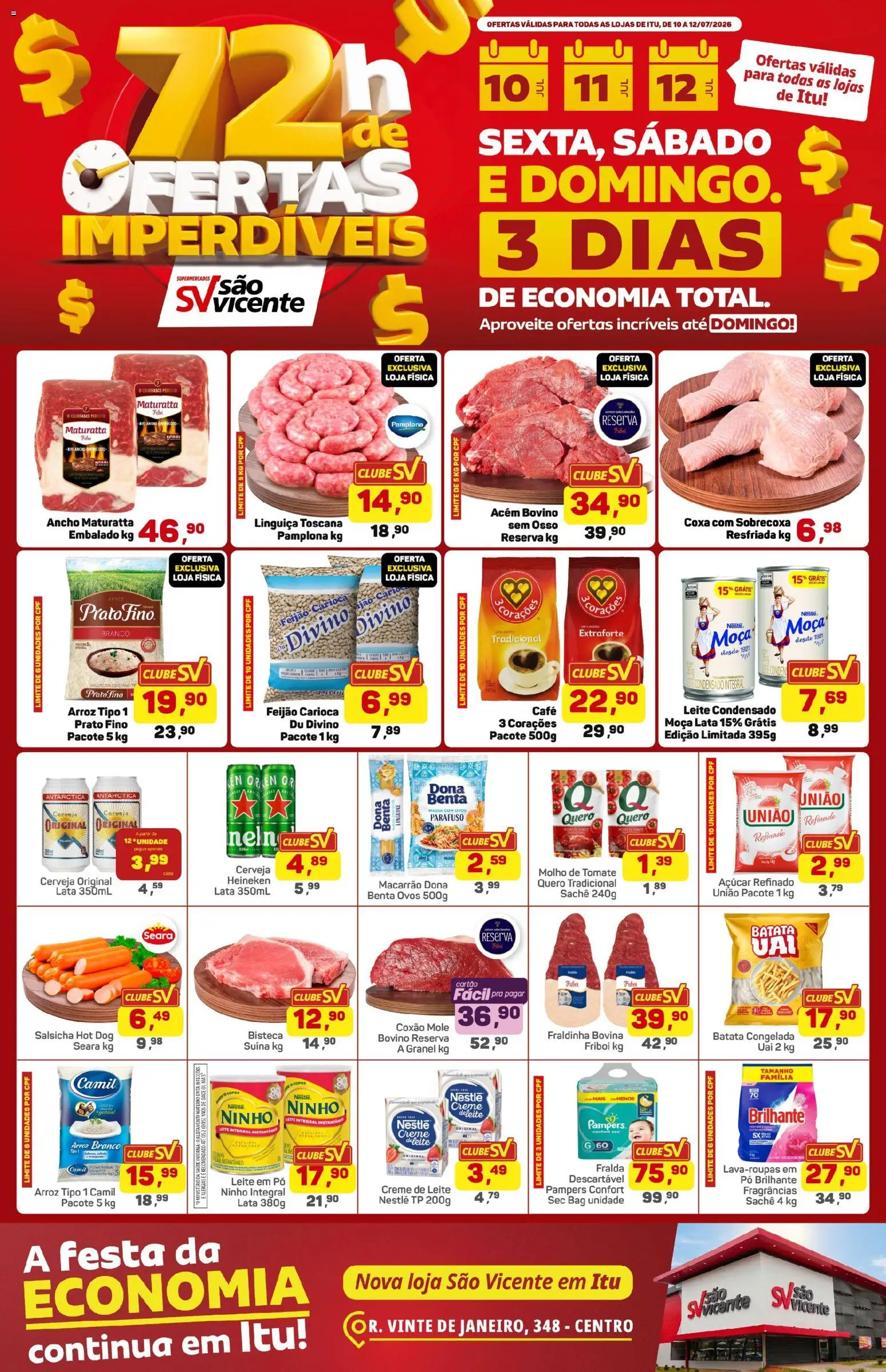 Supermercados São Vicente Folheto - válido de 10/07/2026 | Página: 1 | Produtos: Ovos, Massa, Heineken, Copos