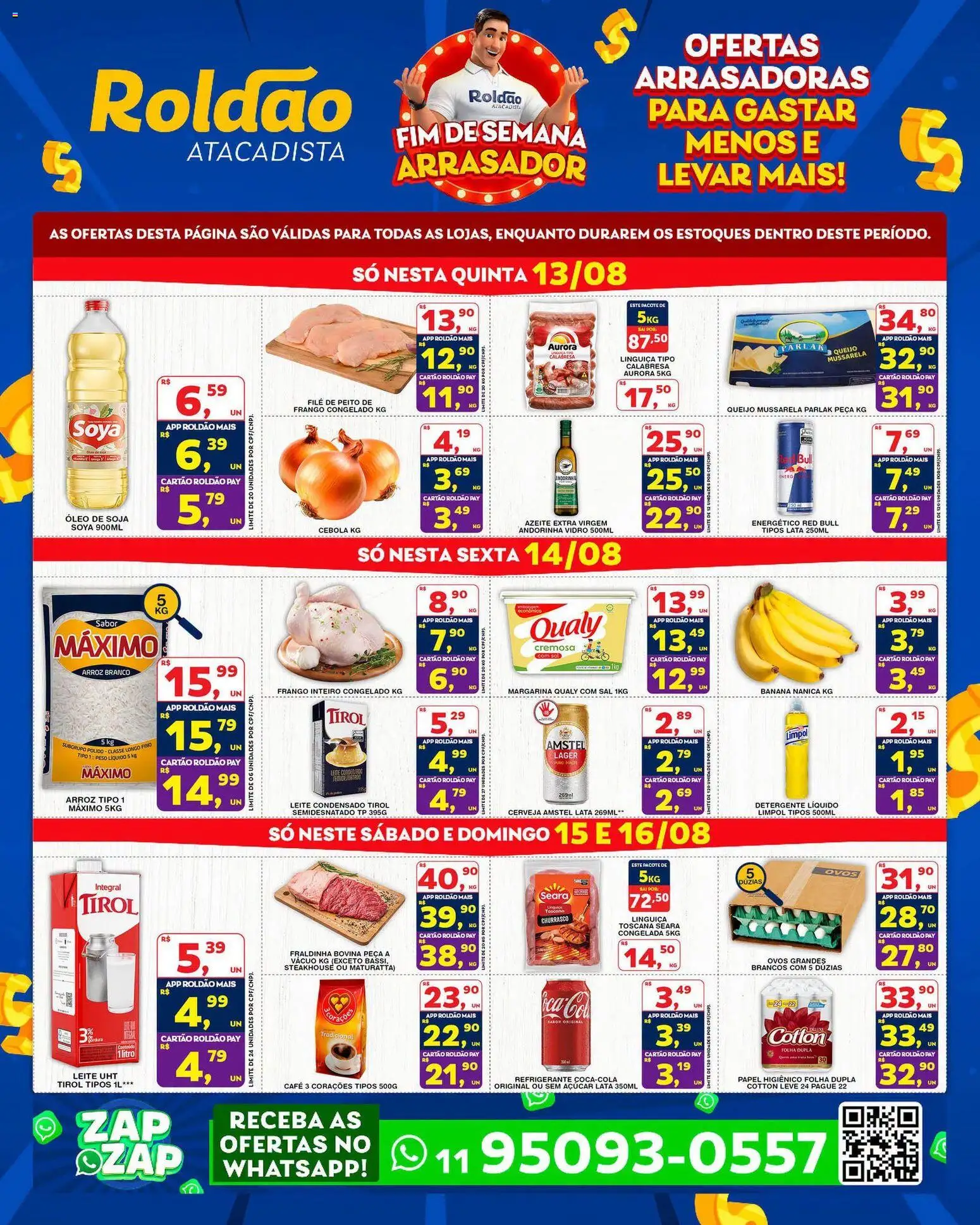 Roldão Folheto - válido de 13/08/2026 | Página: 1 | Produtos: Linguiça, Café, Cerveja, Margarina
