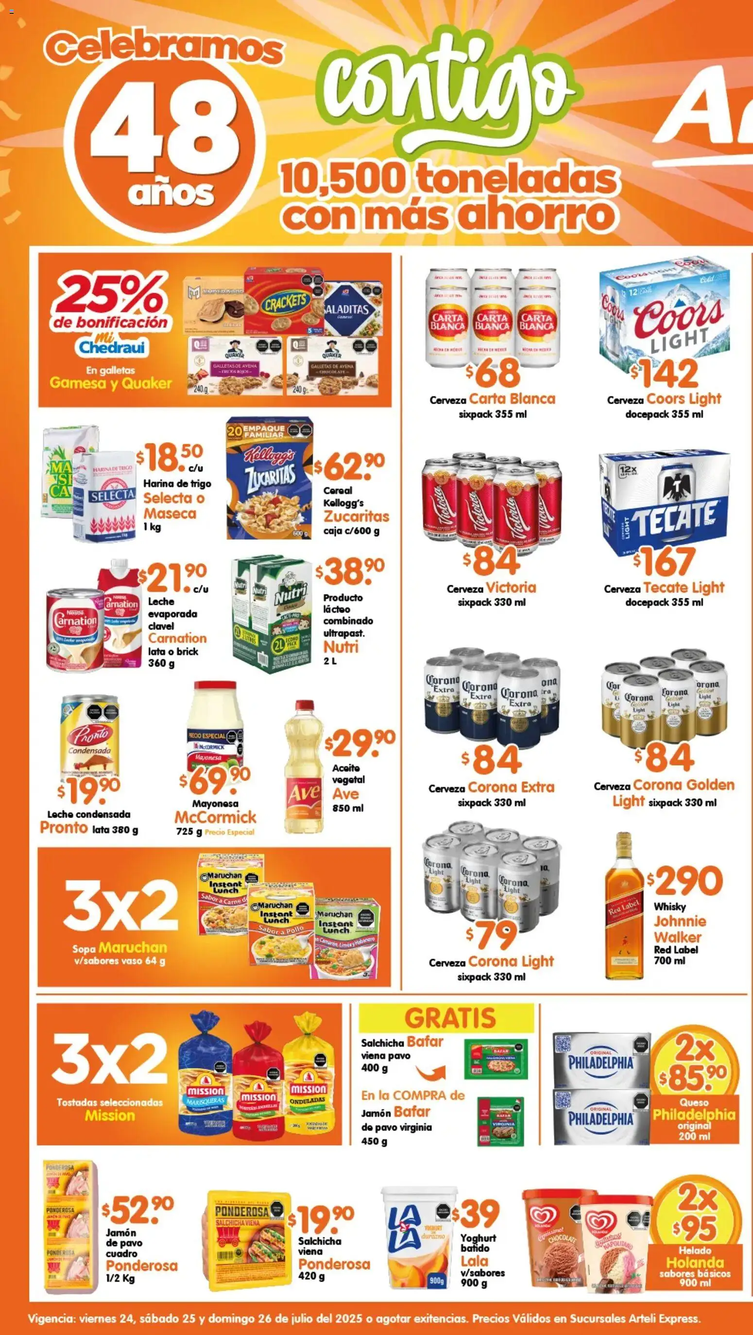 Nuevas ofertas de Arteli válidas en toda la República Mexicana desde el 24/07/2026. ¡Encuentra las mejores ofertas en Arteli folleto Express! | Página: 1 | Productos: Sopa, Queso, Chocolate, Caja