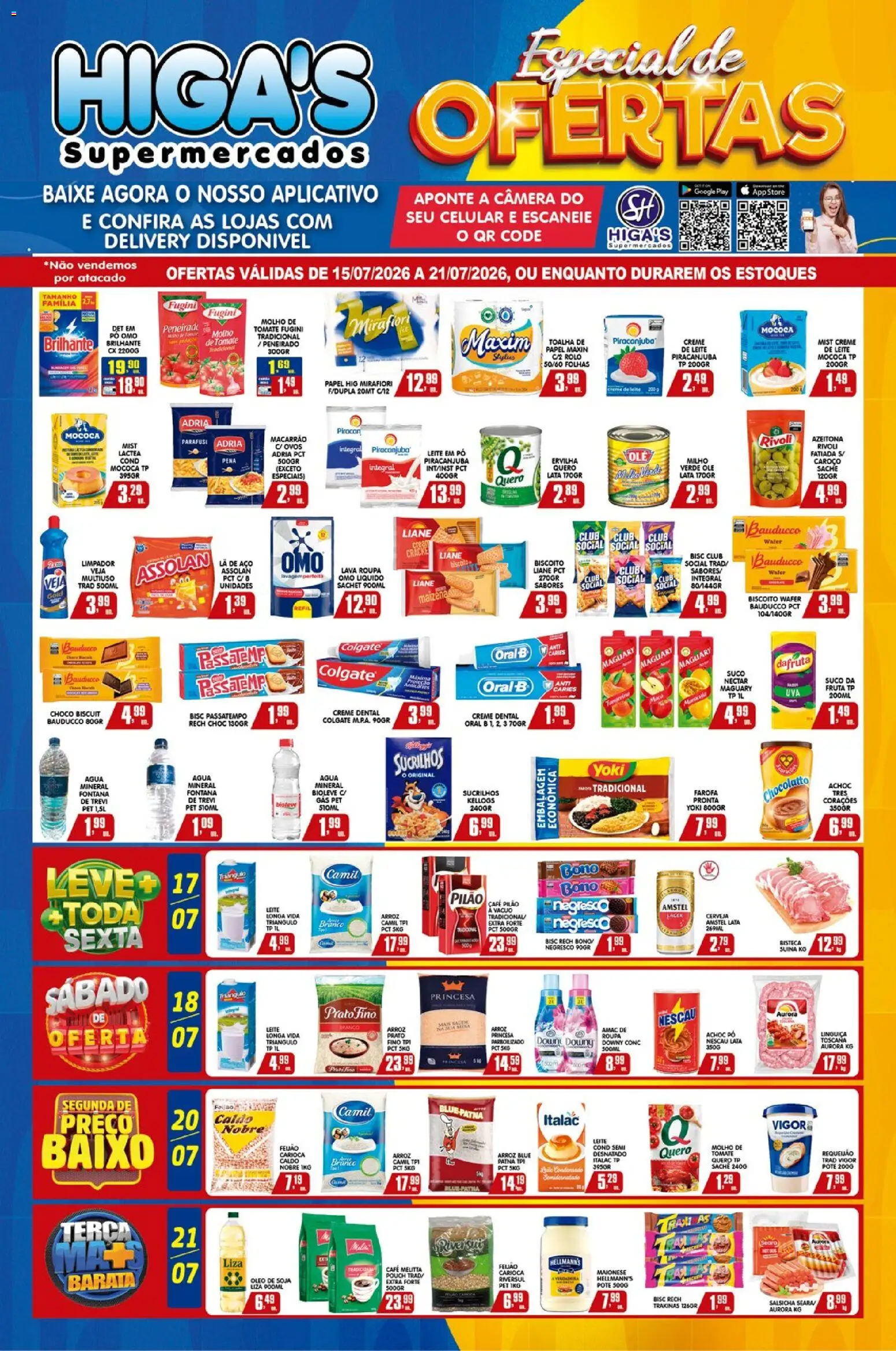 Higa's Supermercado Folheto - válido de 15/07/2026 | Página: 1 | Produtos: Ervilha, Arroz, Creme de leite, Requeijão