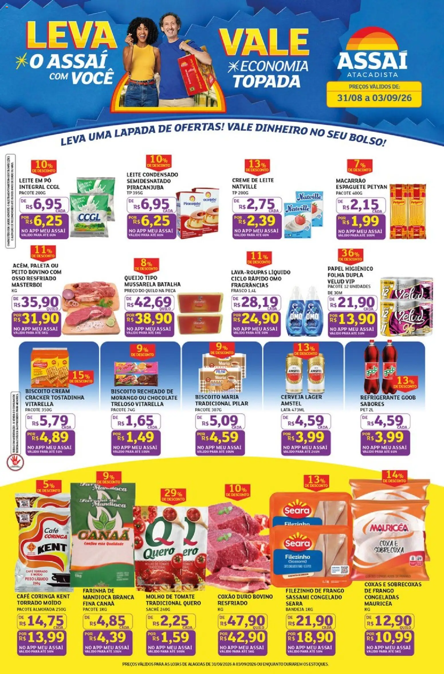 Assaí Atacadista Folheto - válido de 31/08/2026 | Página: 1 | Produtos: Molho de tomate, Leite, Macarrão, Creme de leite