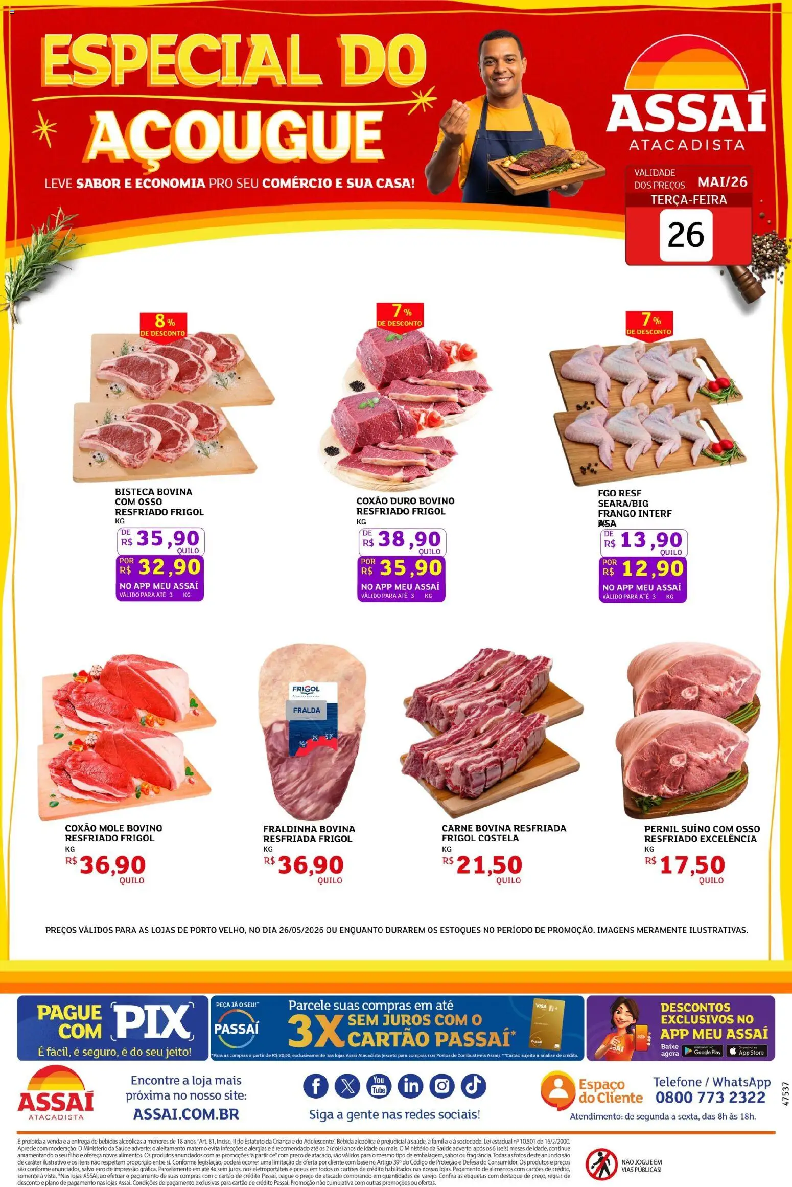 Assaí Atacadista Folheto - válido de 26.05.2026 | Página: 1 | Produtos: Fraldinha, Pneus, Bebida, Telefone