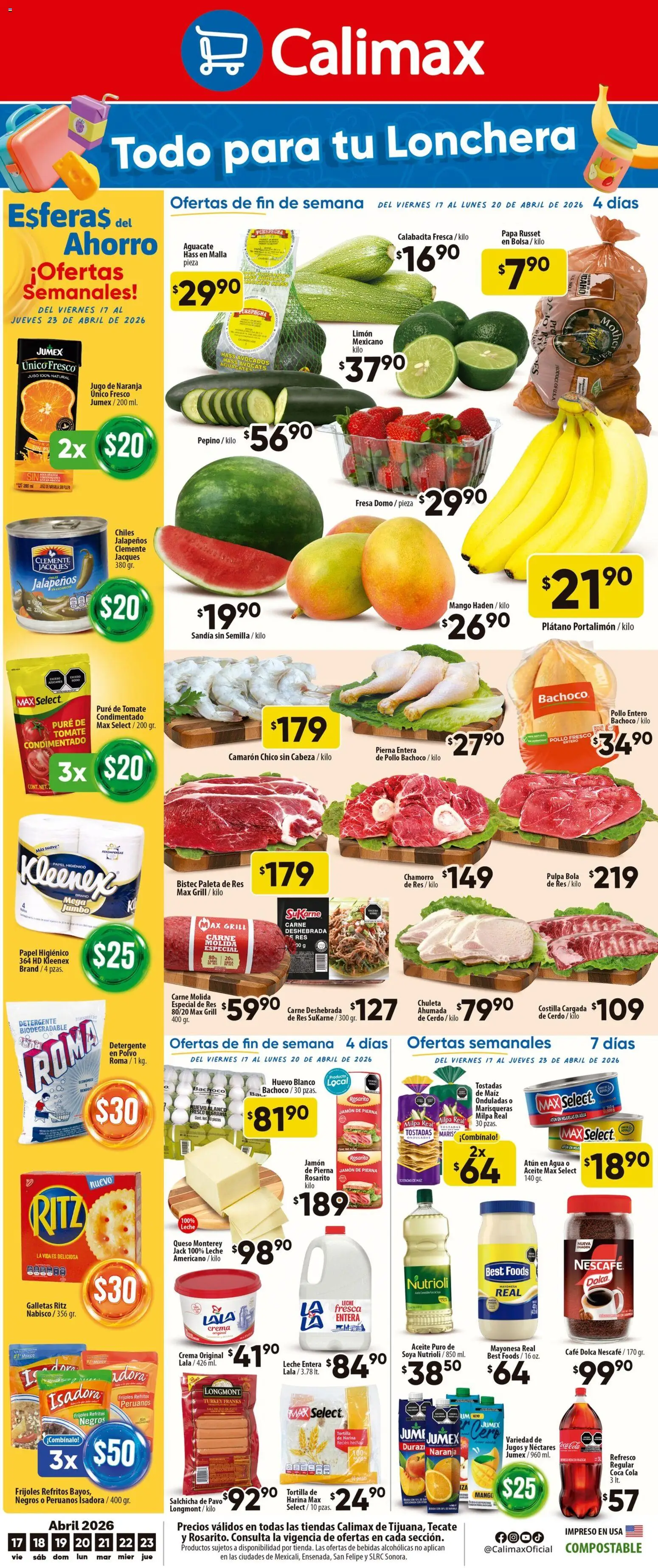 Nuevas ofertas de Calimax válidas en toda la República Mexicana desde el 17.04.2026. ¡Encuentra las mejores ofertas en Calimax folleto! | Página: 1 | Productos: Paleta, Mango, Cerdo, Hojuelas
