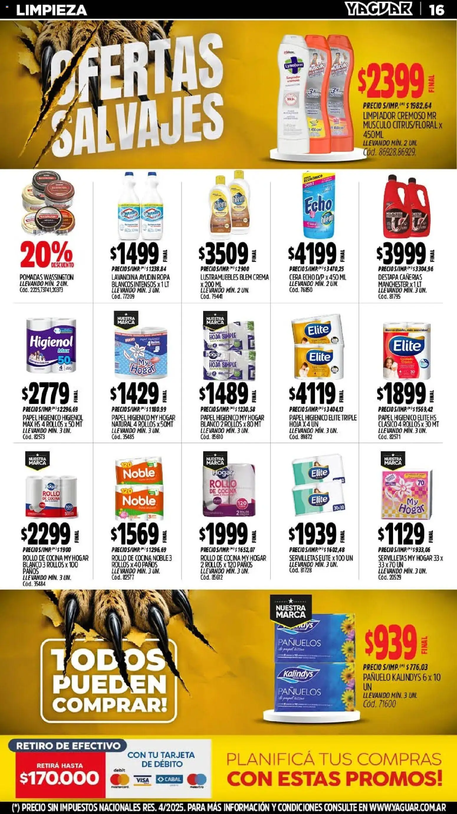 Yaguar - Oferta Semanal Chaco │ válido desde el 03/08/2026 | Página: 16 | Productos: Papel higiénico, Lavandina, Pañuelo, Limpiador