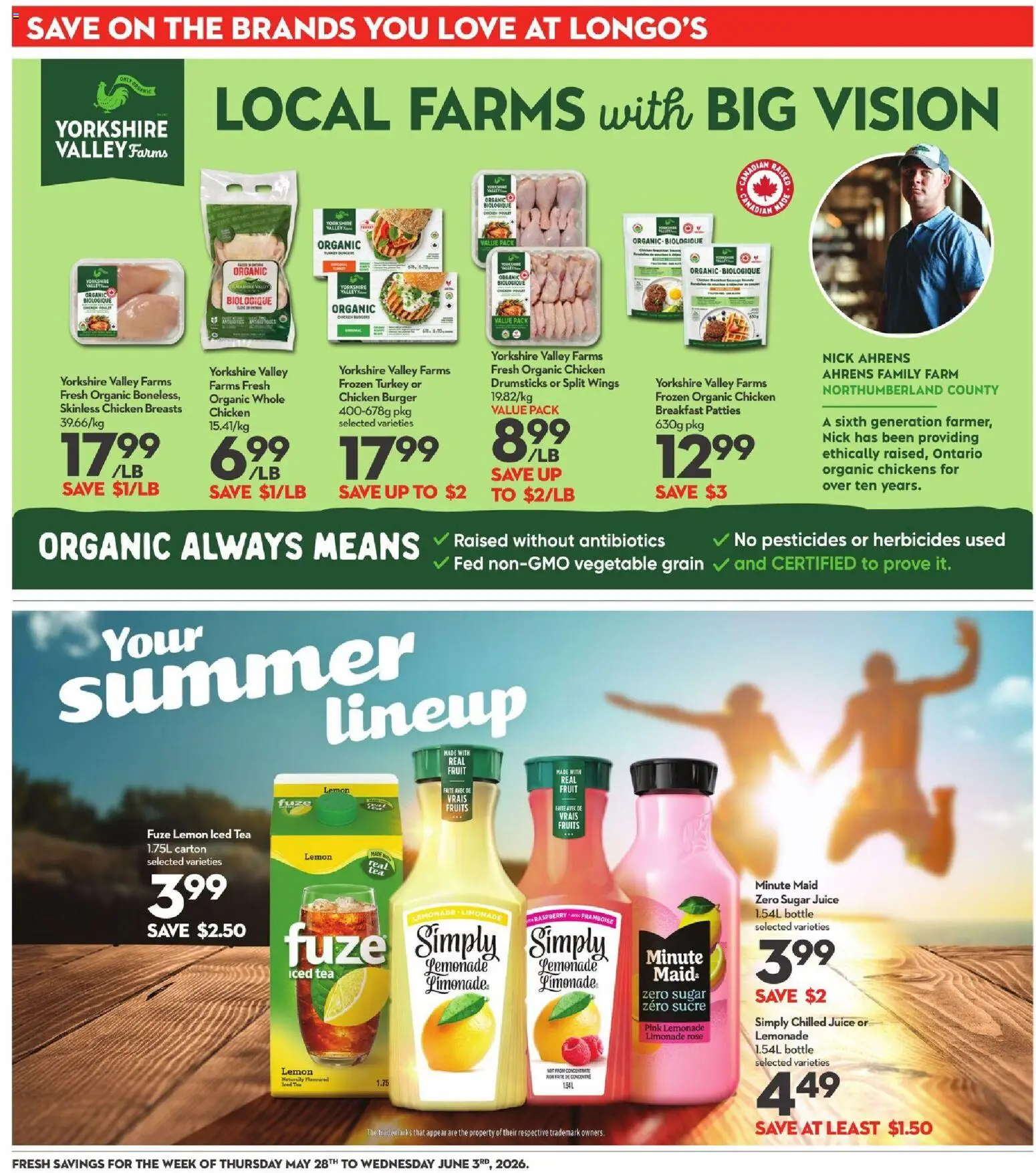Longo's flyer valid from 28.05.2026 | Page: 24 | Products: Chicken breasts, Turkey, Juice, Chicken