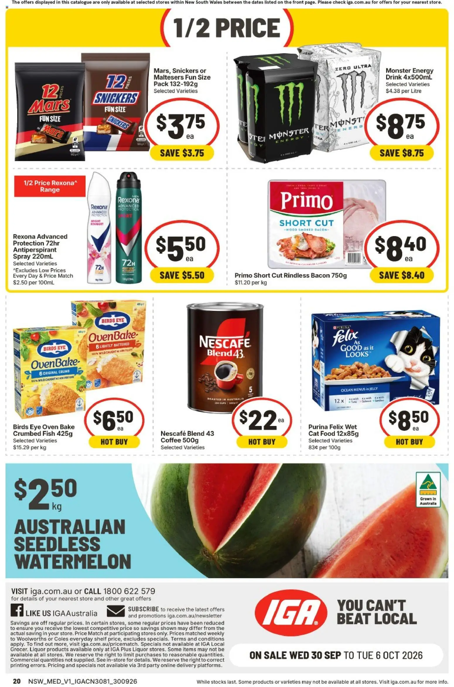 IGA catalogue - valid from 30/09/2026 | Page: 17 | Products: Bacon, Seedless watermelon, Snickers, Nescafe