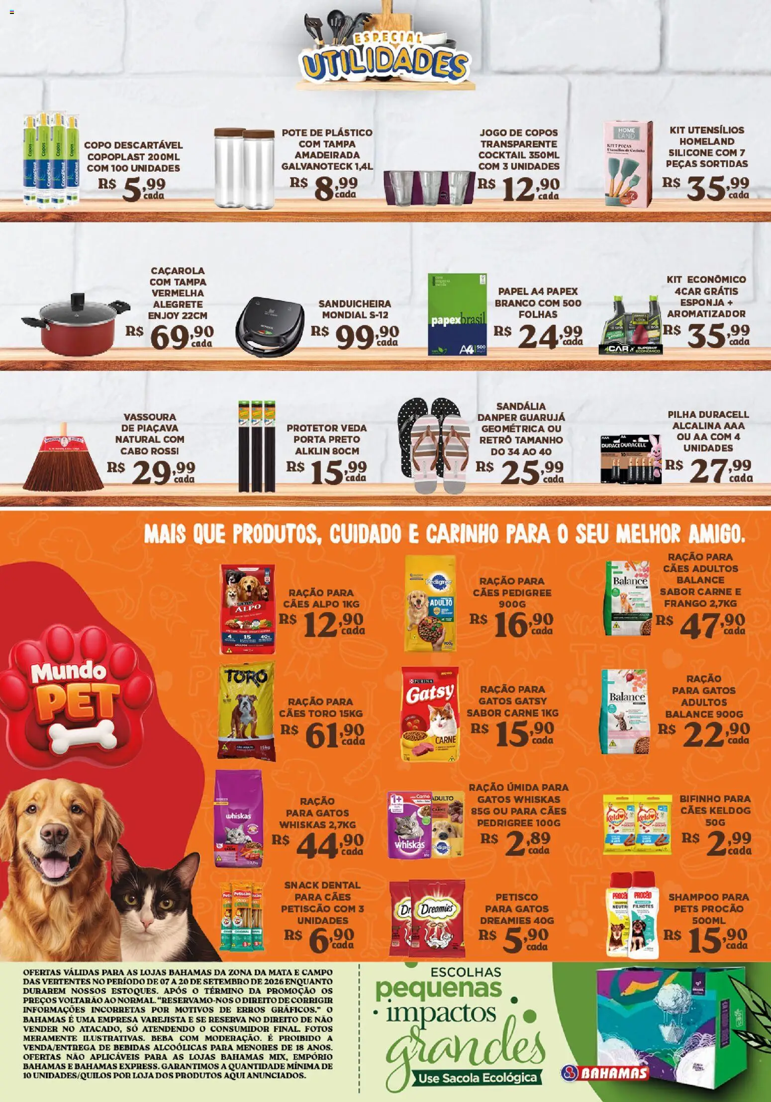 Bahamas Supermercados Folheto - válido de 07/09/2026 | Página: 12 | Produtos: Sanduicheira, Caçarola, Ração para gatos, Copos