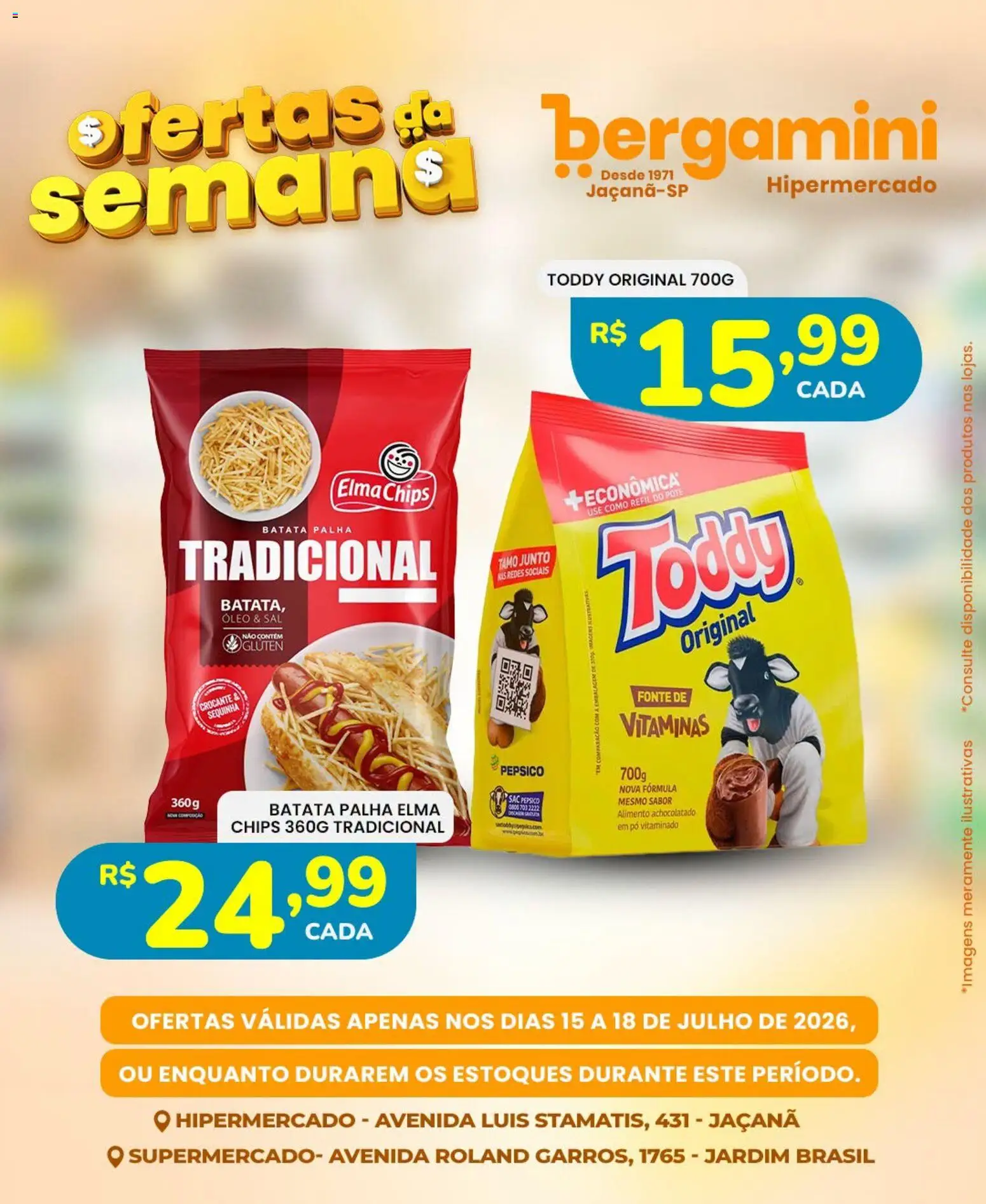 Supermercado Bergamini Folheto - válido de 15/07/2026 | Página: 18 | Produtos: Pó, Achocolatado, Batata, Sal
