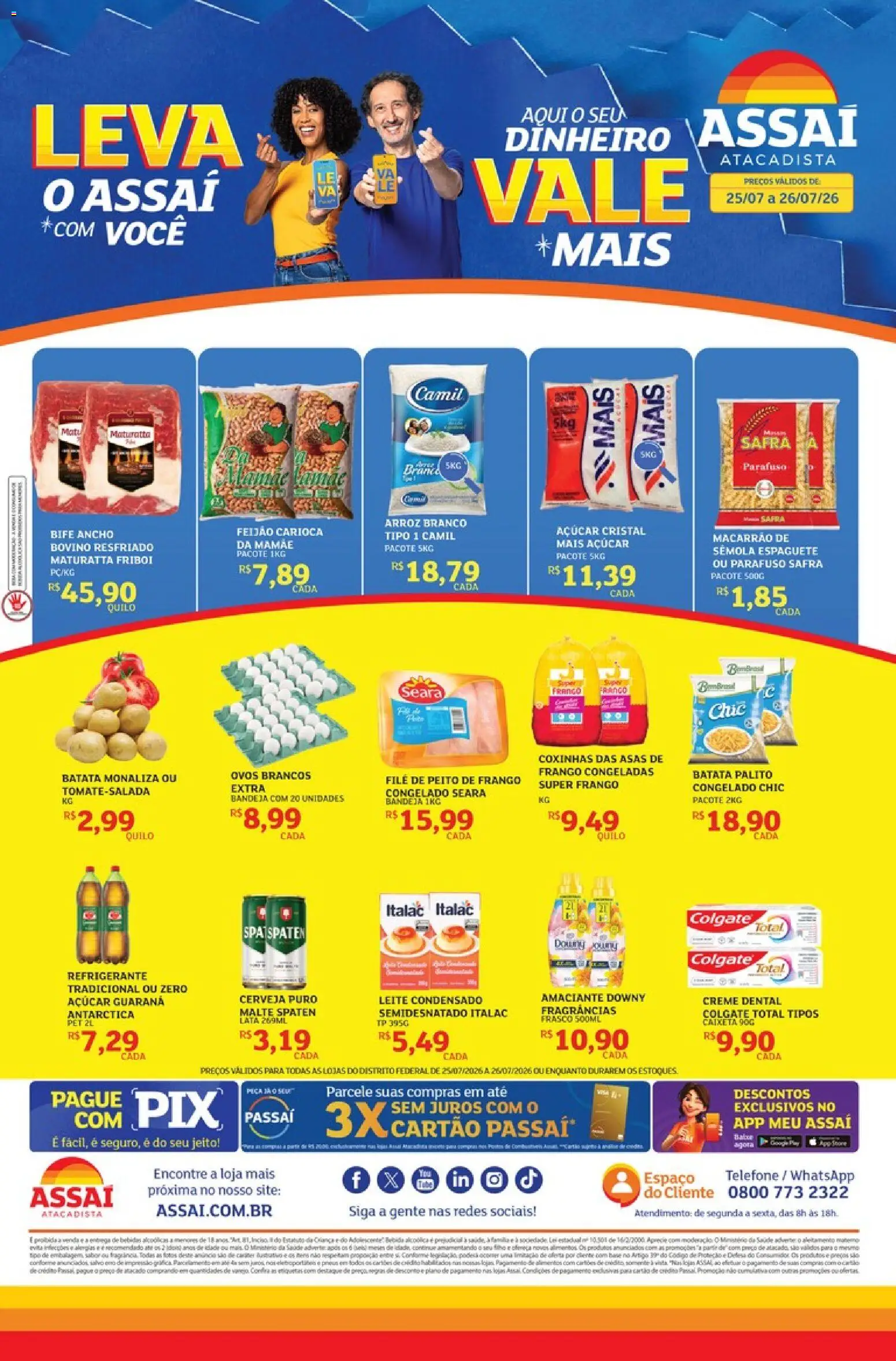 Assaí Atacadista Folheto - válido de 25/07/2026 | Página: 1 | Produtos: Espaguete, Bandeja, Refrigerante, Amaciante