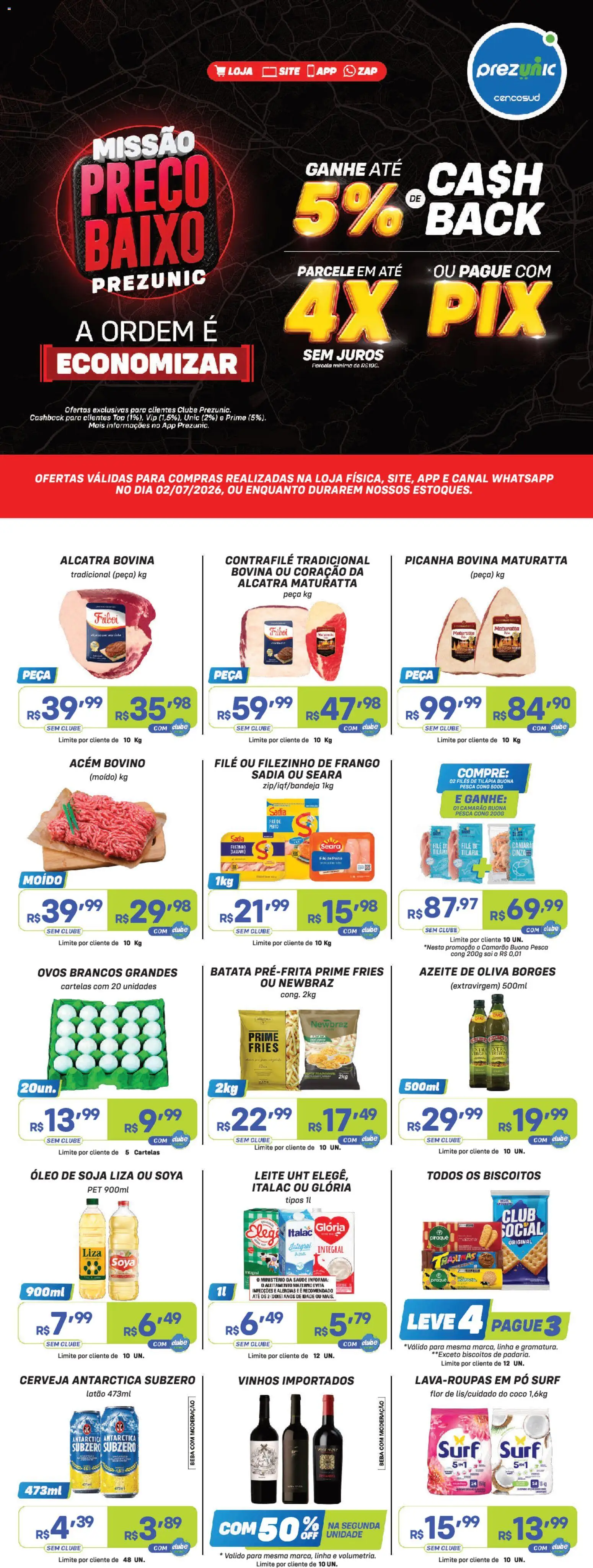 Prezunic Folheto - válido de 02/07/2026 | Página: 1 | Produtos: Coco, Frango moido, Tilápia, Biscoitos