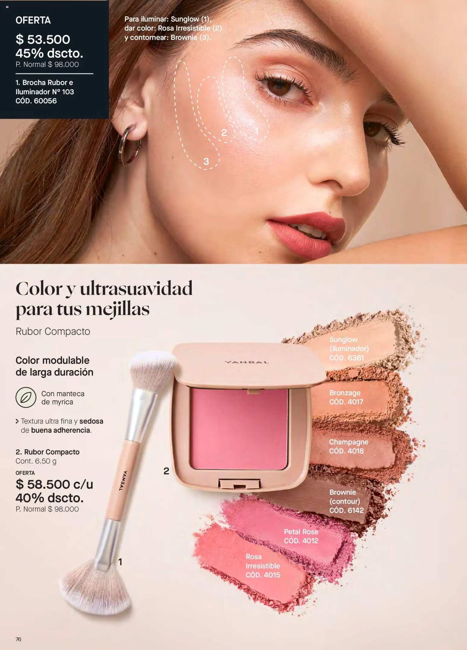Yanbal revista - valida desde el 10/10/2026 | Página: 76 | Productos: Iluminador, Rubor, Brocha, Manteca