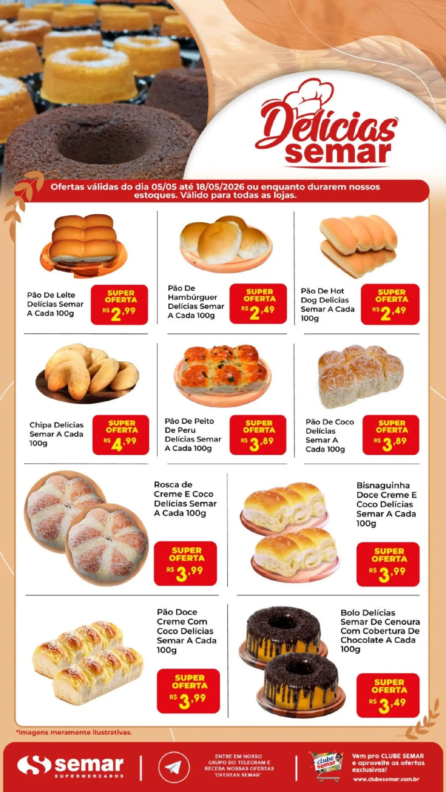 Semar Supermercado Folheto - válido de 05.05.2026 | Página: 1 | Produtos: Leite, Pão, Cenoura, Hambúrguer
