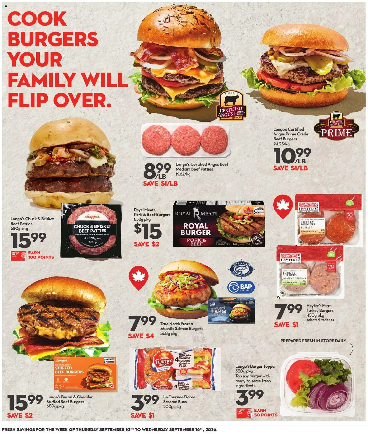 Longo's flyer valid from Sep 10, 2026 | Page: 15 | Products: Bacon, Turkey, Cheddar, Pork