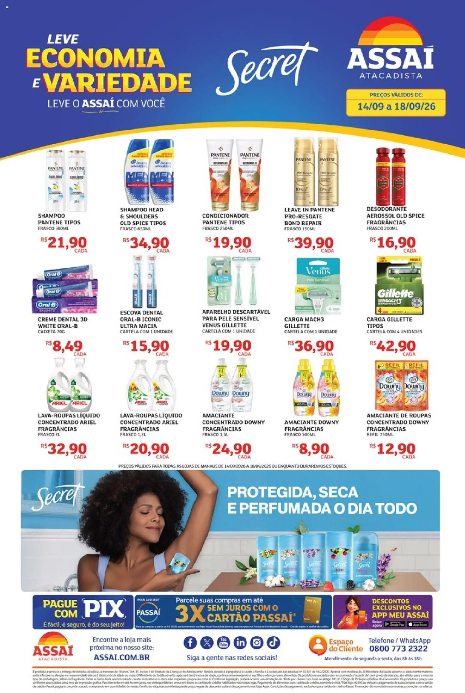 Assaí Atacadista Folheto - válido de 14/09/2026 | Página: 1 | Produtos: Condicionador, Telefone, Creme dental, Amaciante