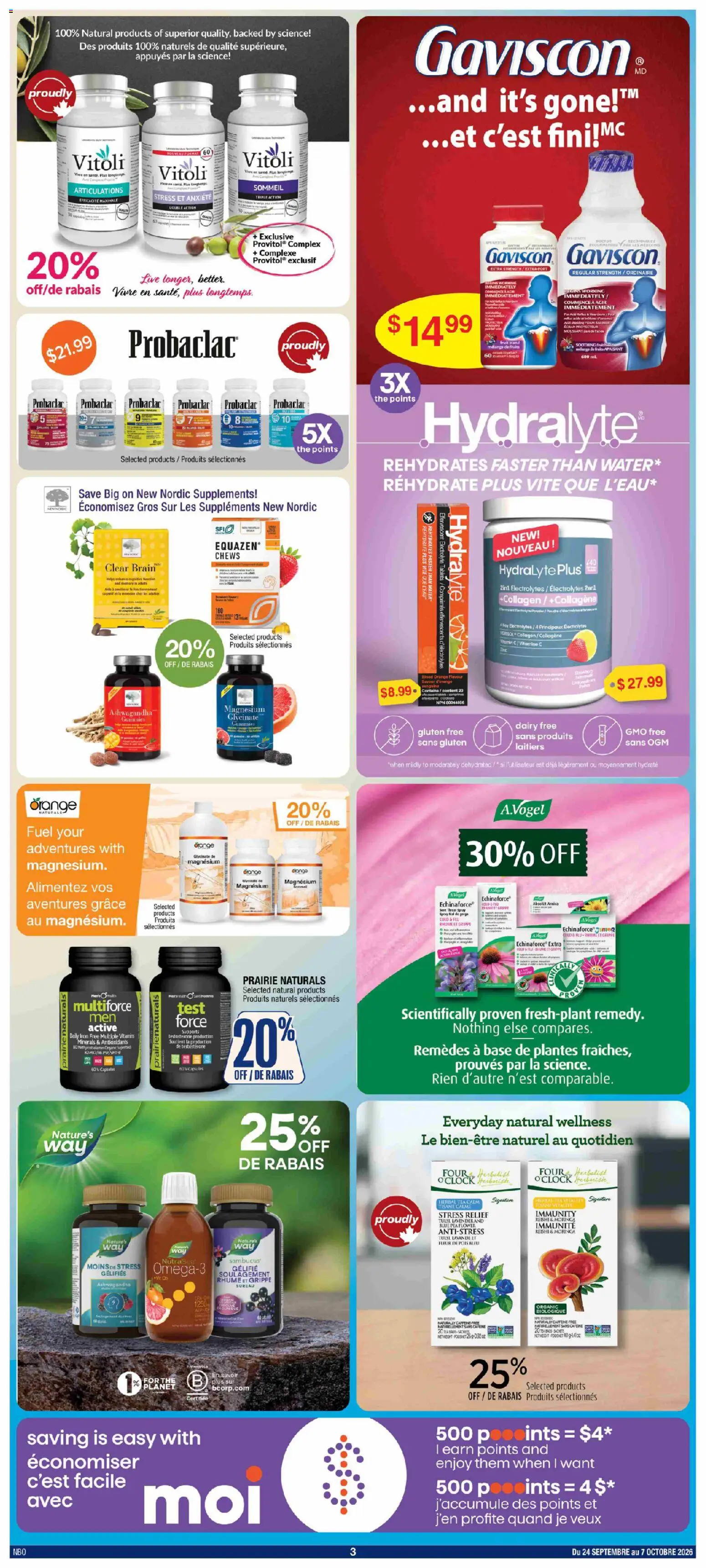Jean Coutu flyer valid from Sep 24, 2026 | Page: 3 | Products: Herbal tea, Foam, Ashwagandha, Sachets