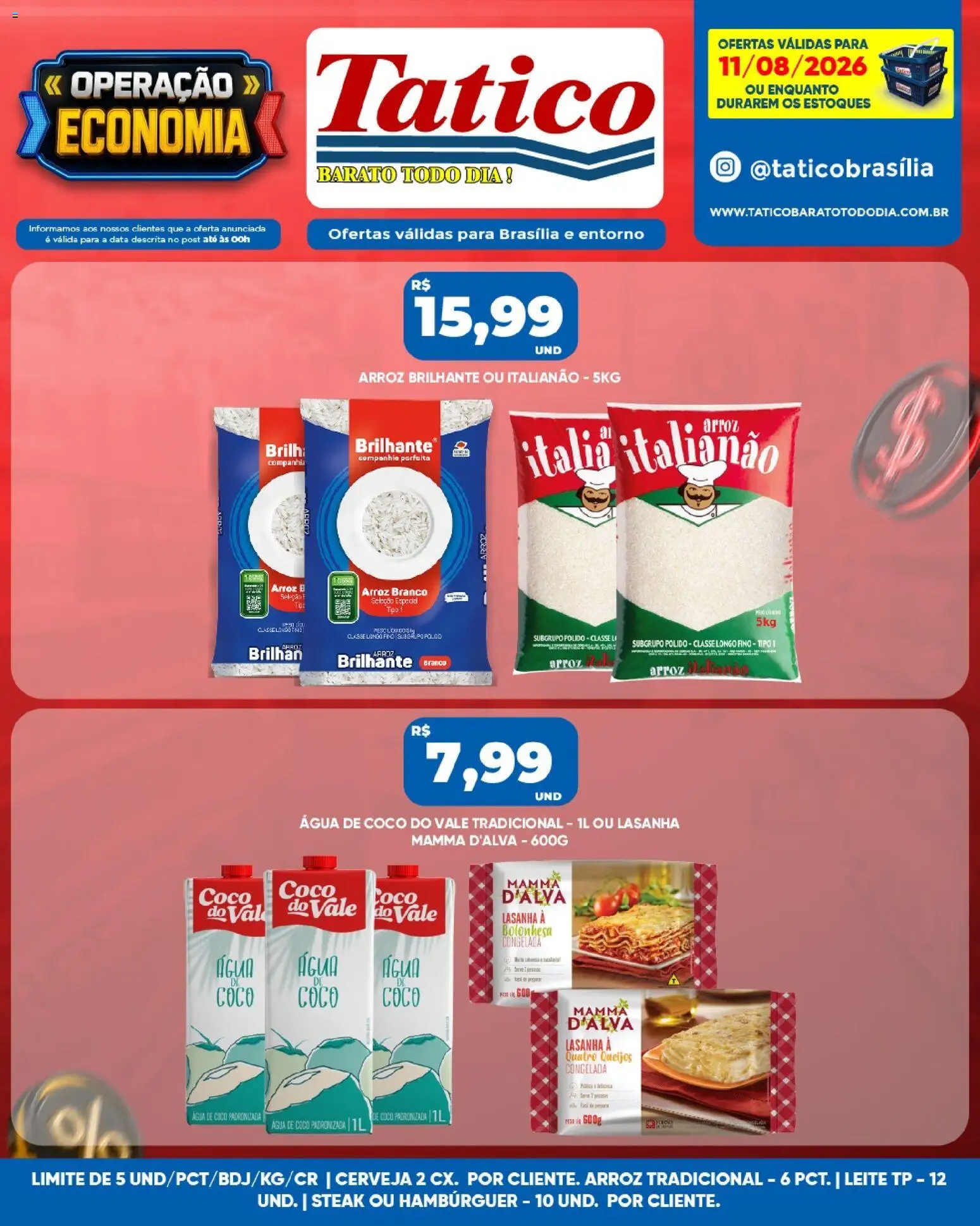 Tatico Folheto - válido de 11/08/2026 | Página: 8 | Produtos: Coco, Cerveja, Água, Hambúrguer