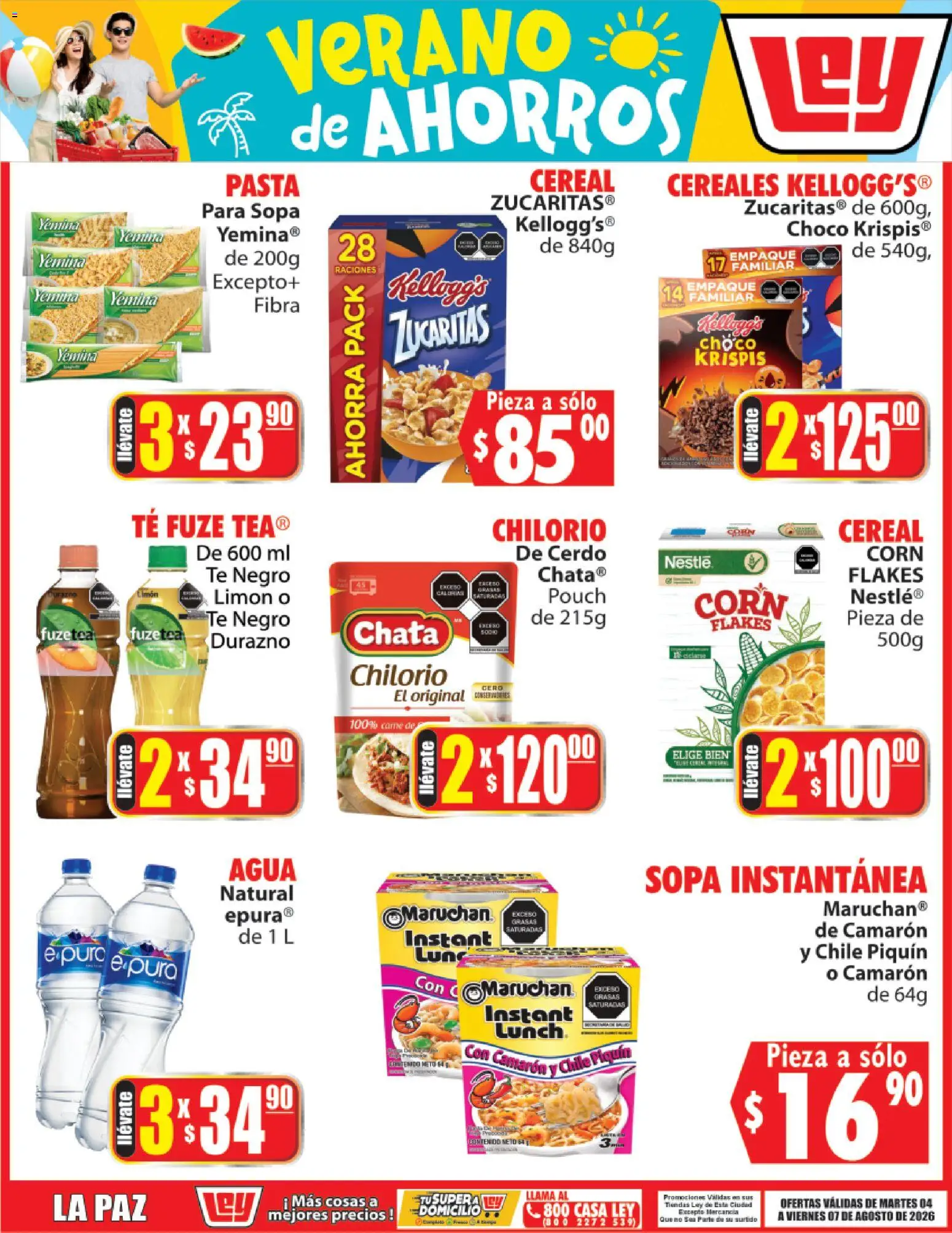 Nuevas ofertas de Casa Ley válidas en toda la República Mexicana desde el 04/08/2026. ¡Encuentra las mejores ofertas en Casa Ley folleto Verano de ahorros! | Página: 3 | Productos: Sopa, Limón, Cereales, Pasta