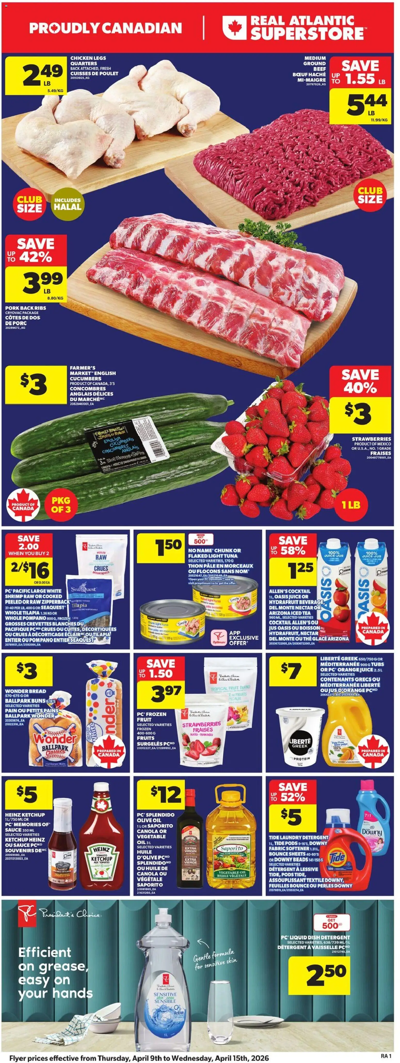 Atlantic Superstore flyer valid from 09.04.2026 | Page: 3 | Products: Ketchup, Cucumbers, Fabric softener, Oil