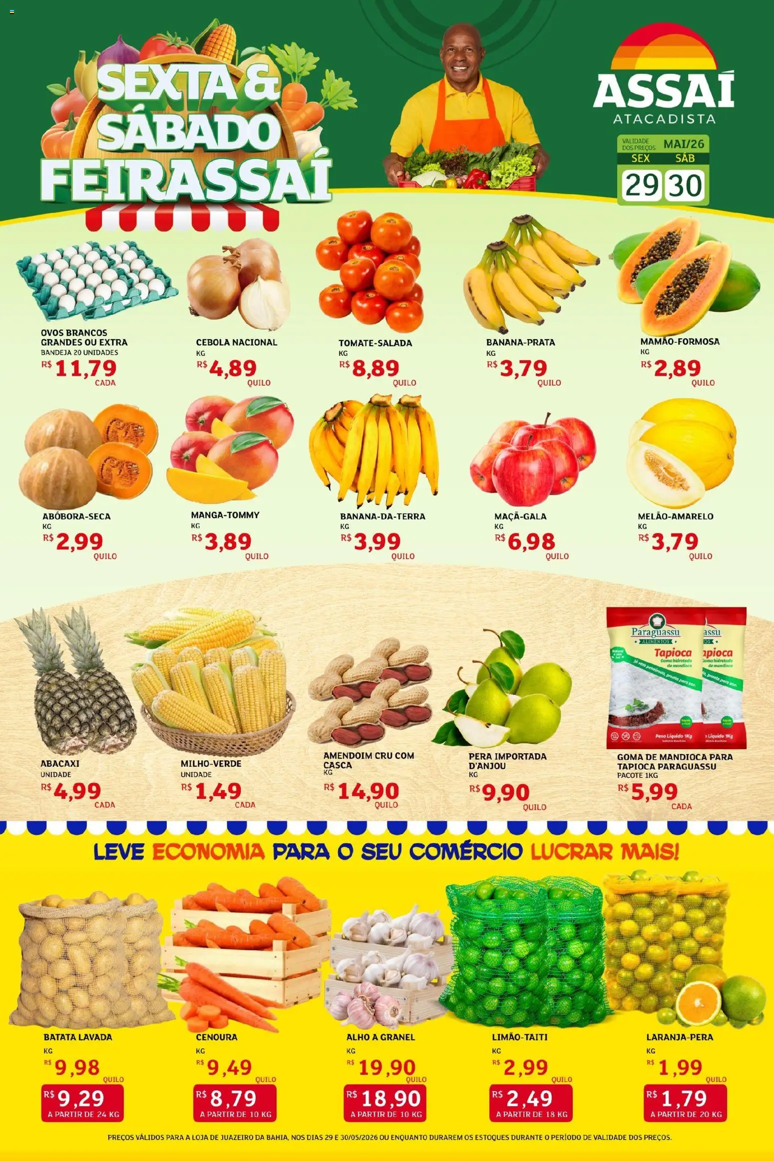 Assaí Atacadista Folheto - válido de 29.05.2026 | Página: 1 | Produtos: Alho, Tapioca, Abacaxi, Bandeja