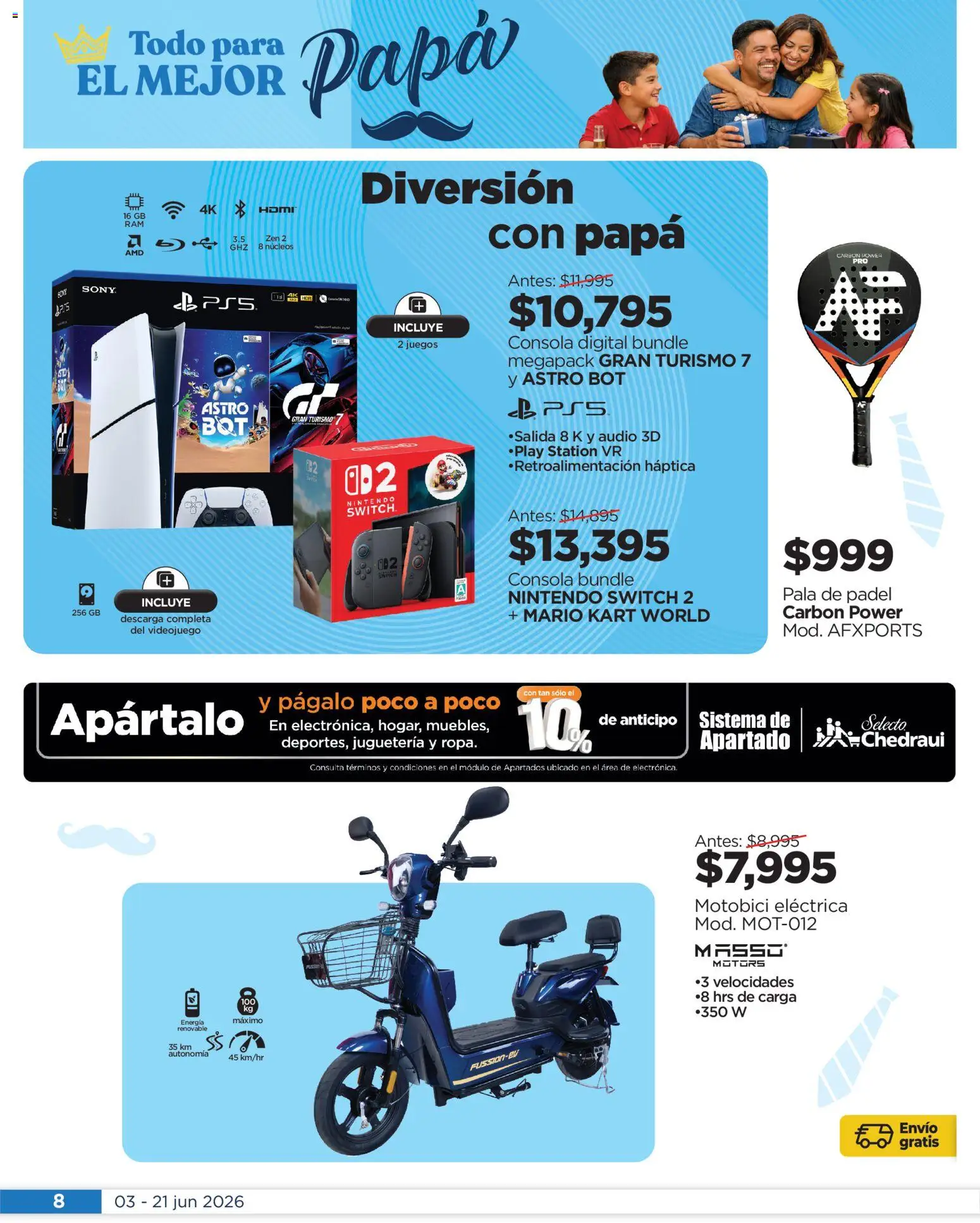 Nuevas ofertas de Chedraui válidas en toda la República Mexicana desde el 03.06.2026. ¡Encuentra las mejores ofertas en Chedraui folleto Llevarte más cuesta menos! | Página: 8 | Productos: Papa, Pala, Audio