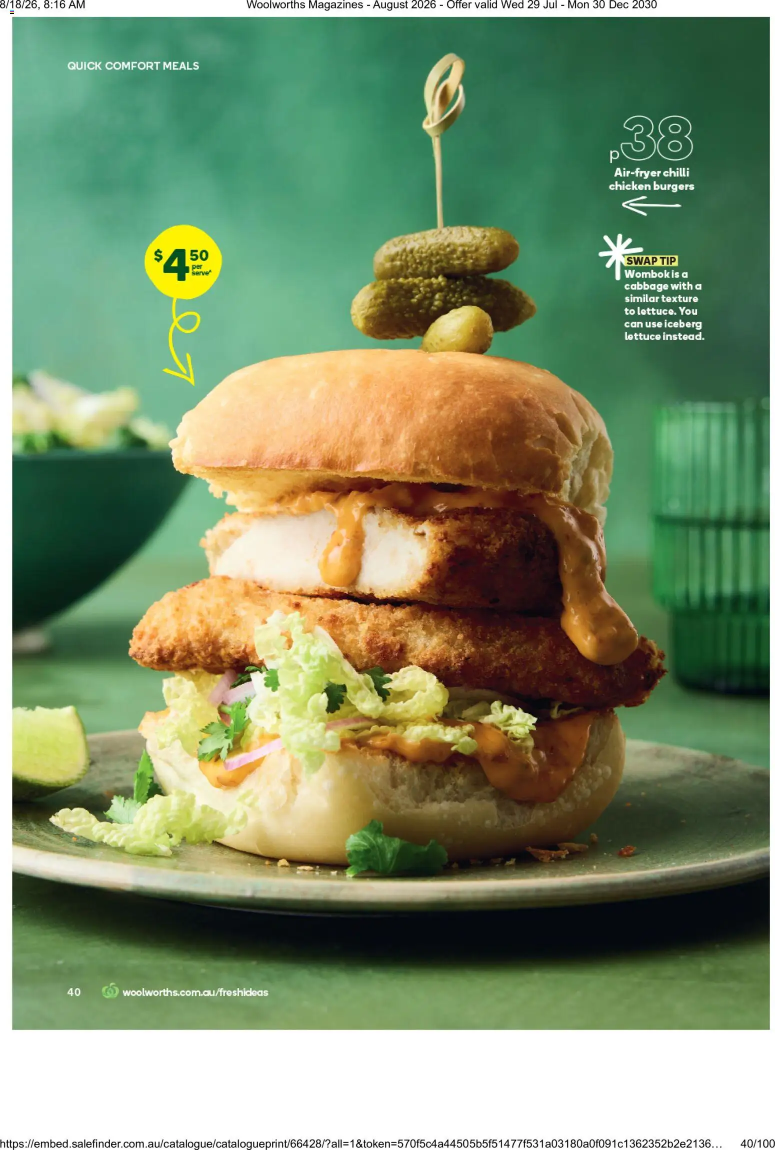 Woolworths catalogue - valid from 01/08/2026 | Page: 40 | Products: Burgers, Chilli, Cabbage, Iceberg lettuce