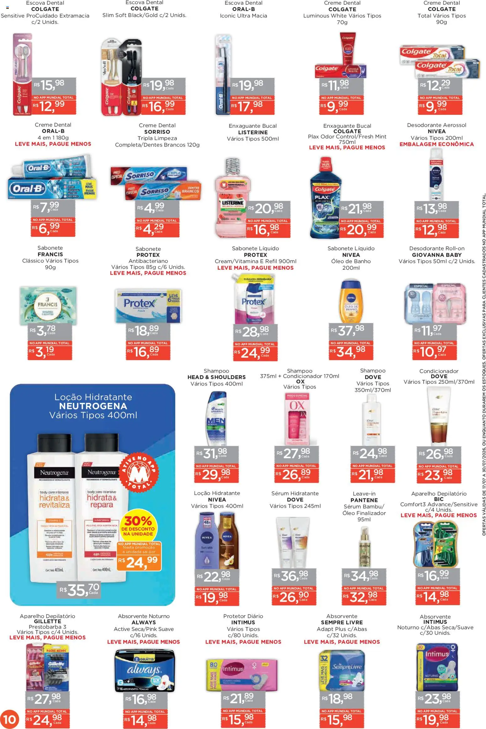 Mundial Folheto - válido de 17/07/2026 | Página: 10 | Produtos: Enxaguante bucal, Sérum, Dove, Creme dental
