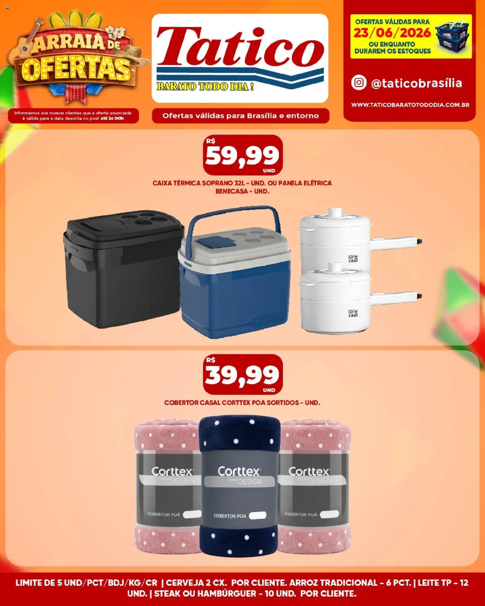 Tatico Folheto - válido de 23/06/2026 | Página: 14 | Produtos: Caixa térmica, Cobertor, Leite, Poá