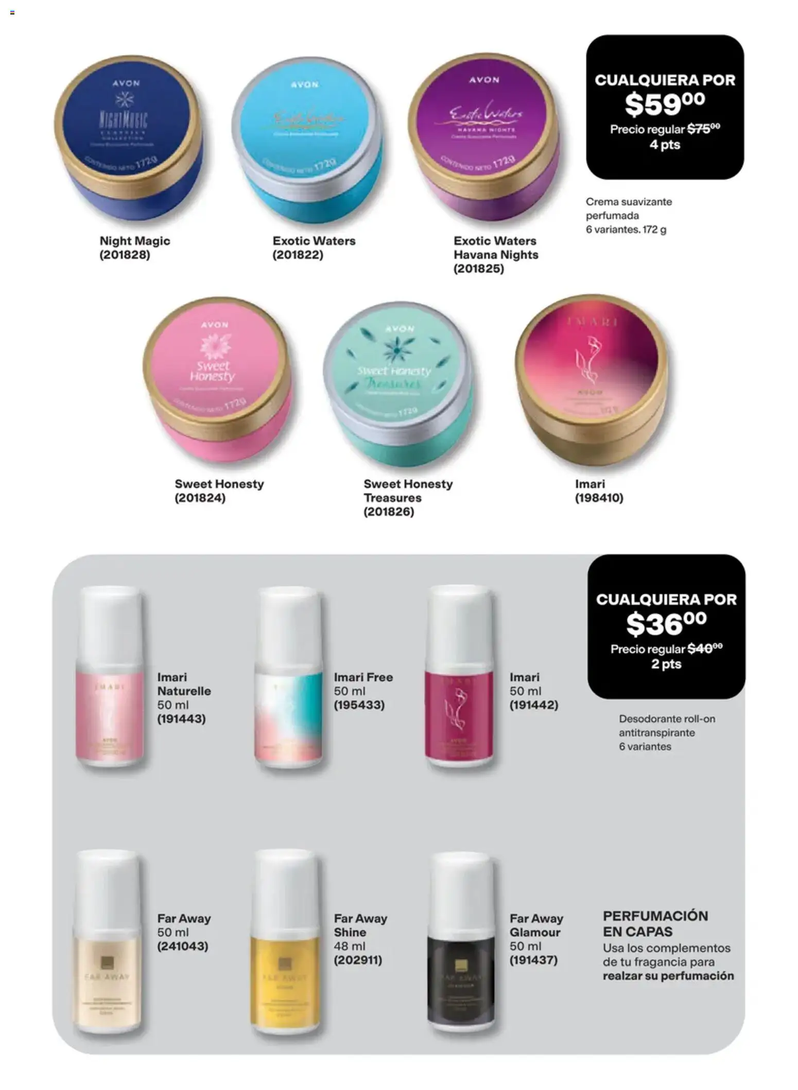 Nuevas ofertas de AVON válidas en toda la República Mexicana desde el 02/10/2026. ¡Encuentra las mejores ofertas en AVON campaña 15 2026! | Página: 89 | Productos: Desodorante, Antitranspirante, Crema, Suavizante