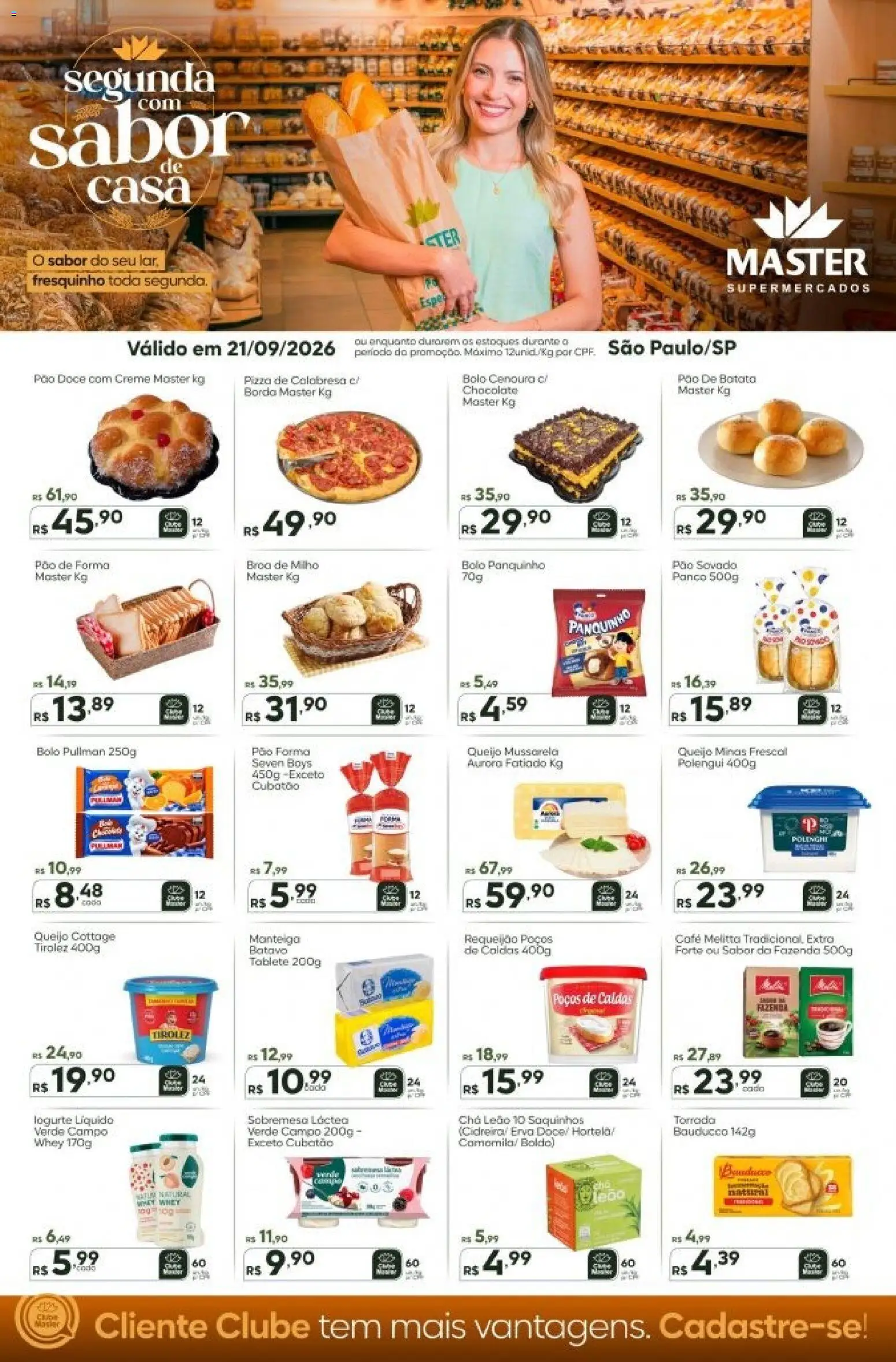 Master Folheto - válido de 21/09/2026 | Página: 1 | Produtos: Chá, Doce, Milho, Mussarela