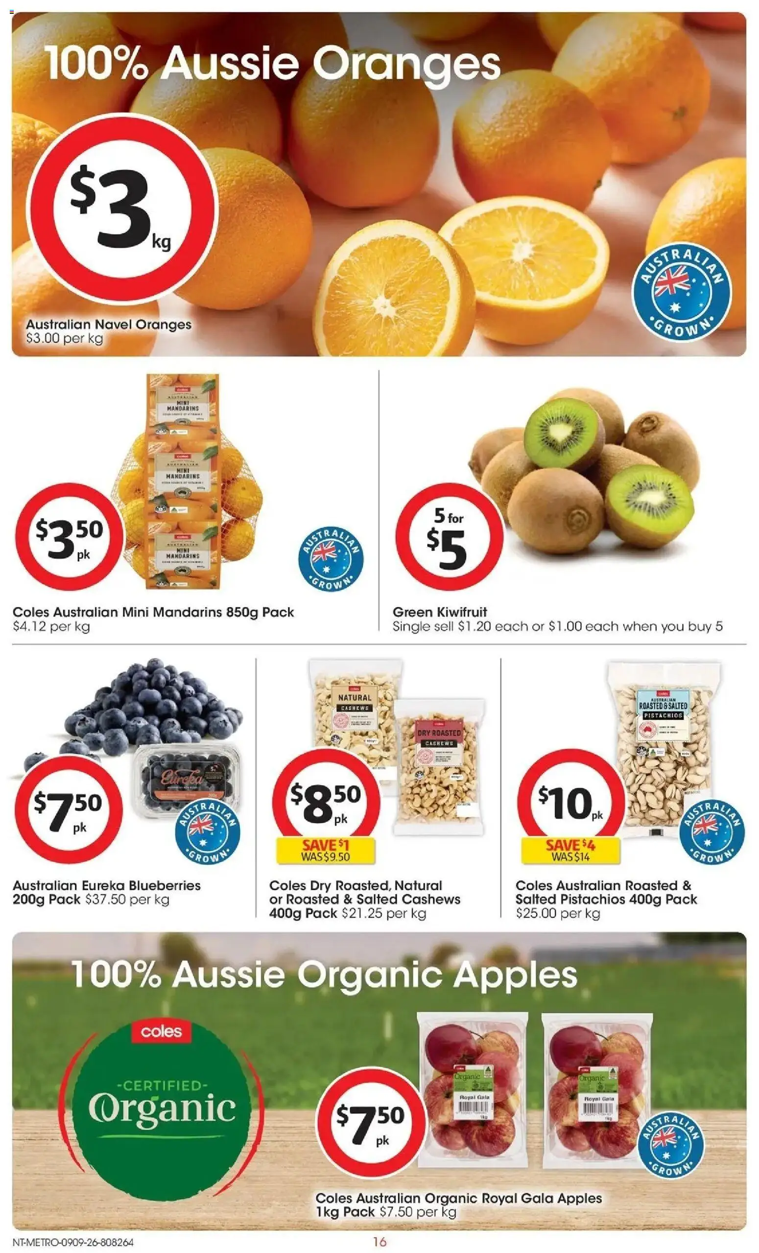 Coles catalogue - valid from 09/09/2026 | Page: 16 | Products: Apples, Oranges, Mandarins, Pistachios