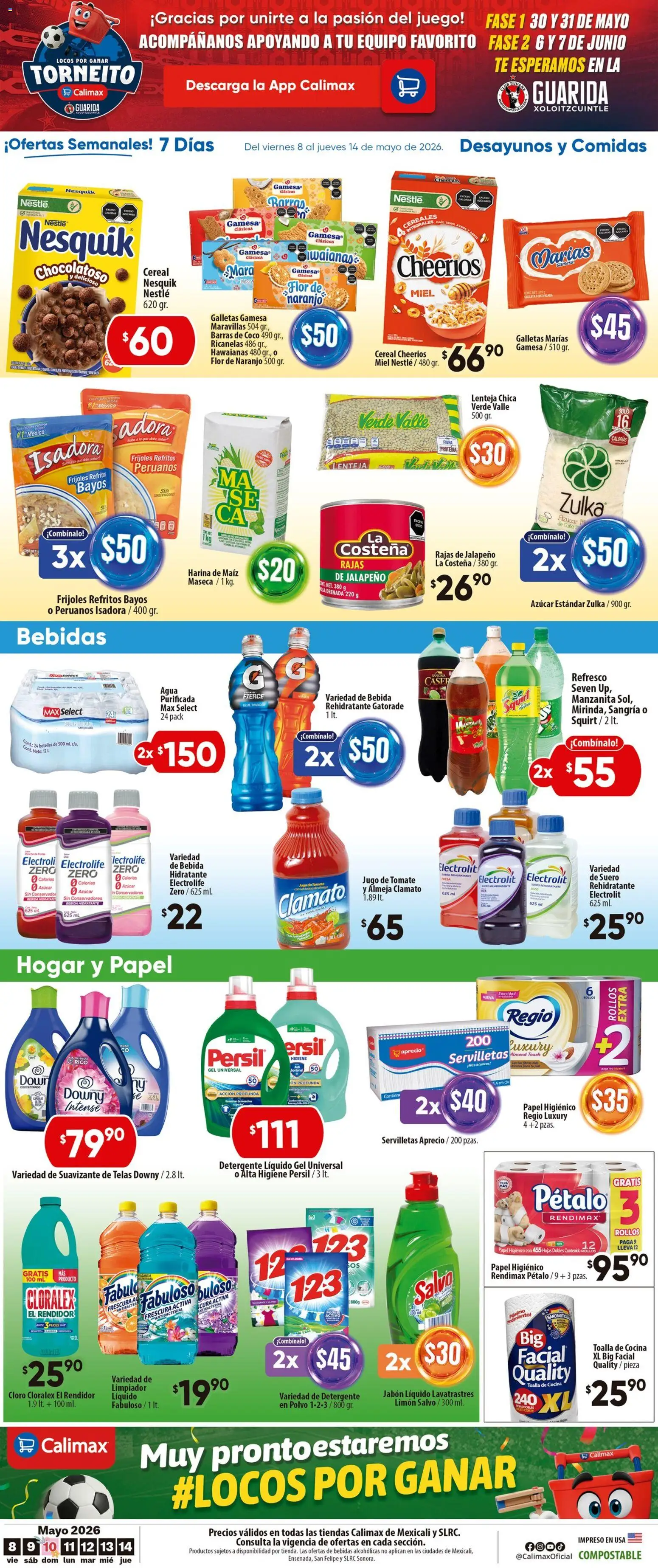 Nuevas ofertas de Calimax válidas en toda la República Mexicana desde el 08.05.2026. ¡Encuentra las mejores ofertas en Calimax folleto Mexicali y SLRC! | Página: 6 | Productos: Refresco, Papel higiénico, Polvo, Servilletas
