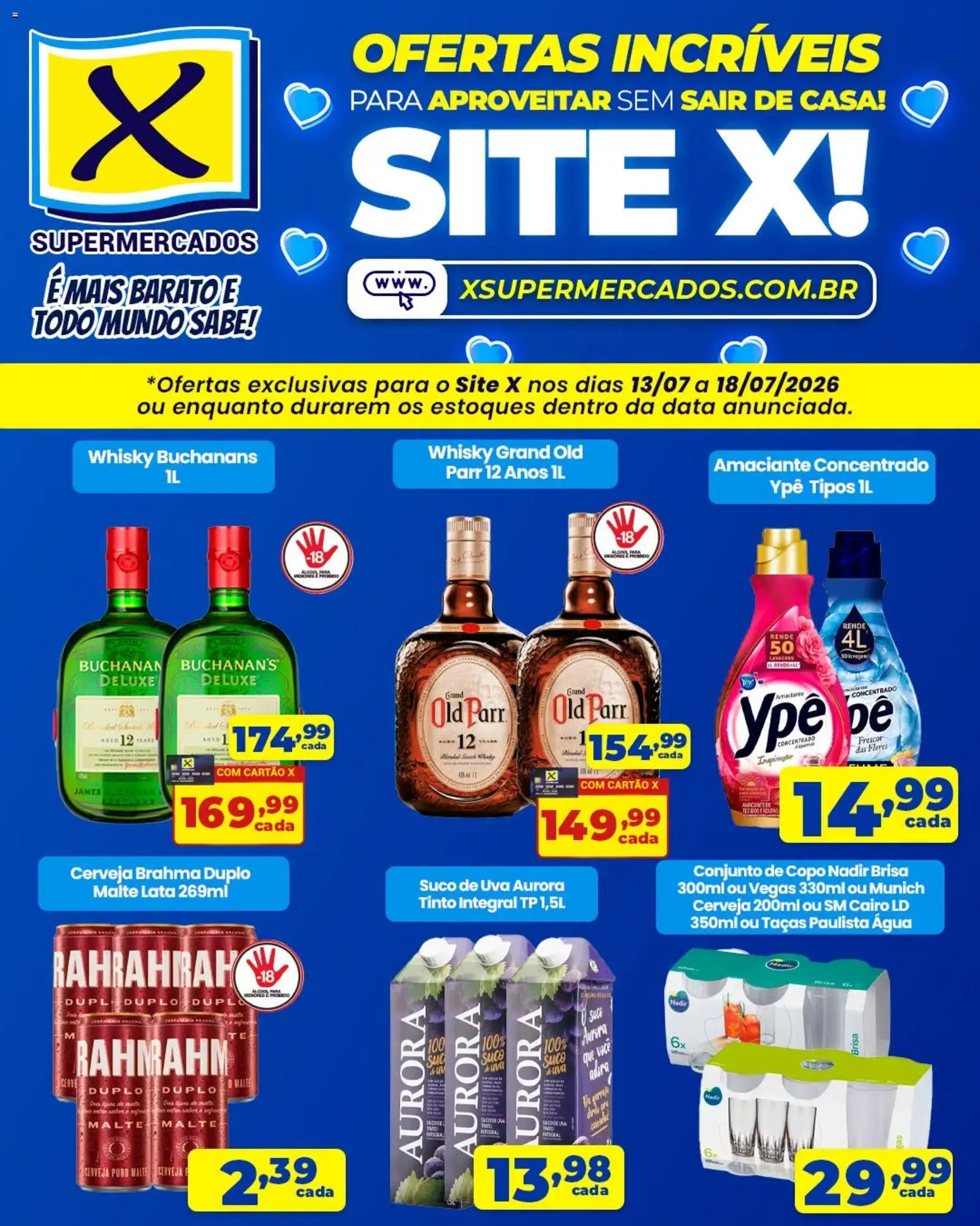 X Supermercados Folheto - válido de 13/07/2026 | Página: 2 | Produtos: Whisky, Flores, Suco, Roupas