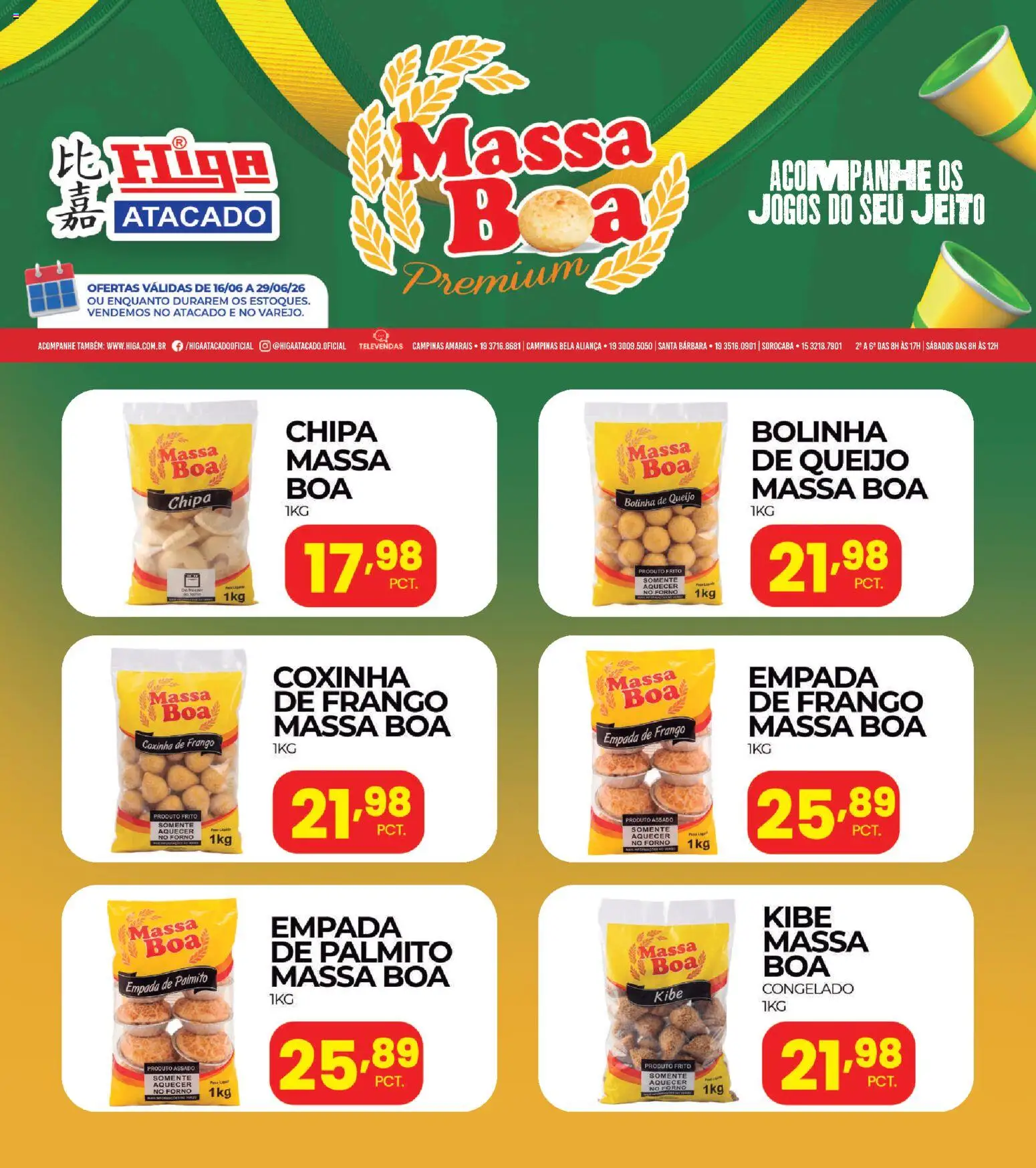 Higa Atacado Folheto - válido de 16.06.2026 | Página: 1 | Produtos: Palmito, Massa, Frango, Jogos