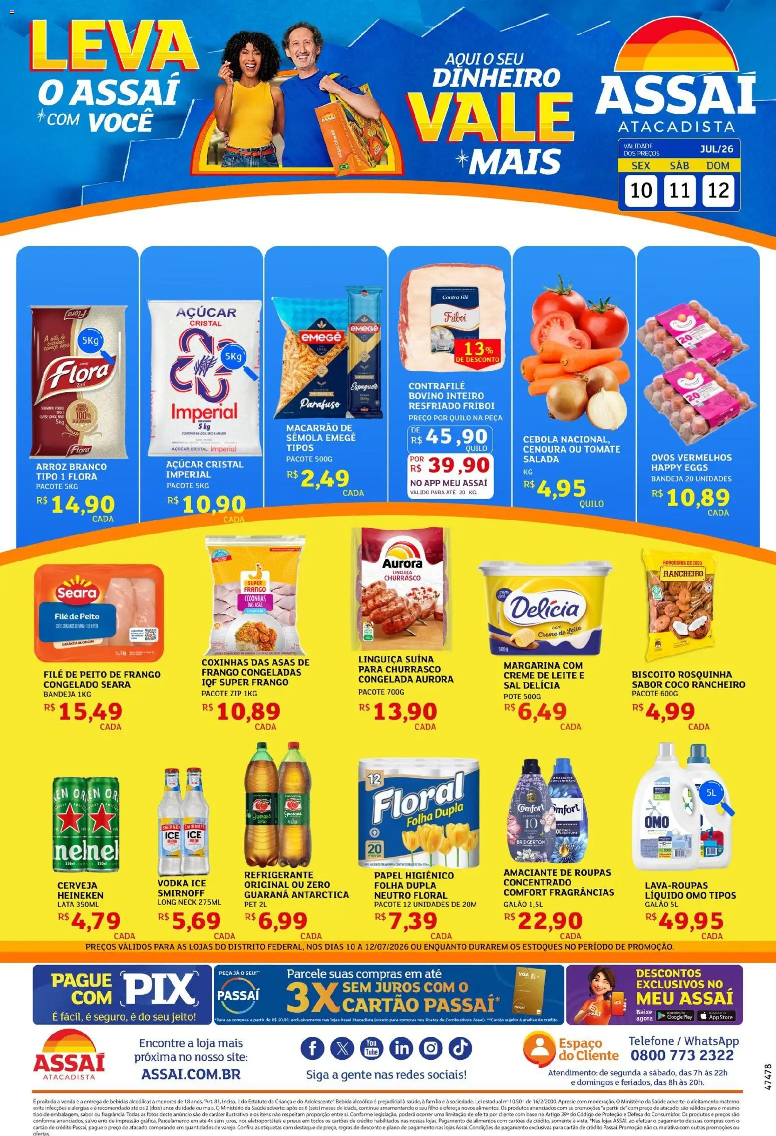 Assaí Atacadista Folheto - válido de 10/07/2026 | Página: 1 | Produtos: Arroz, Base, Roupas, Amaciante