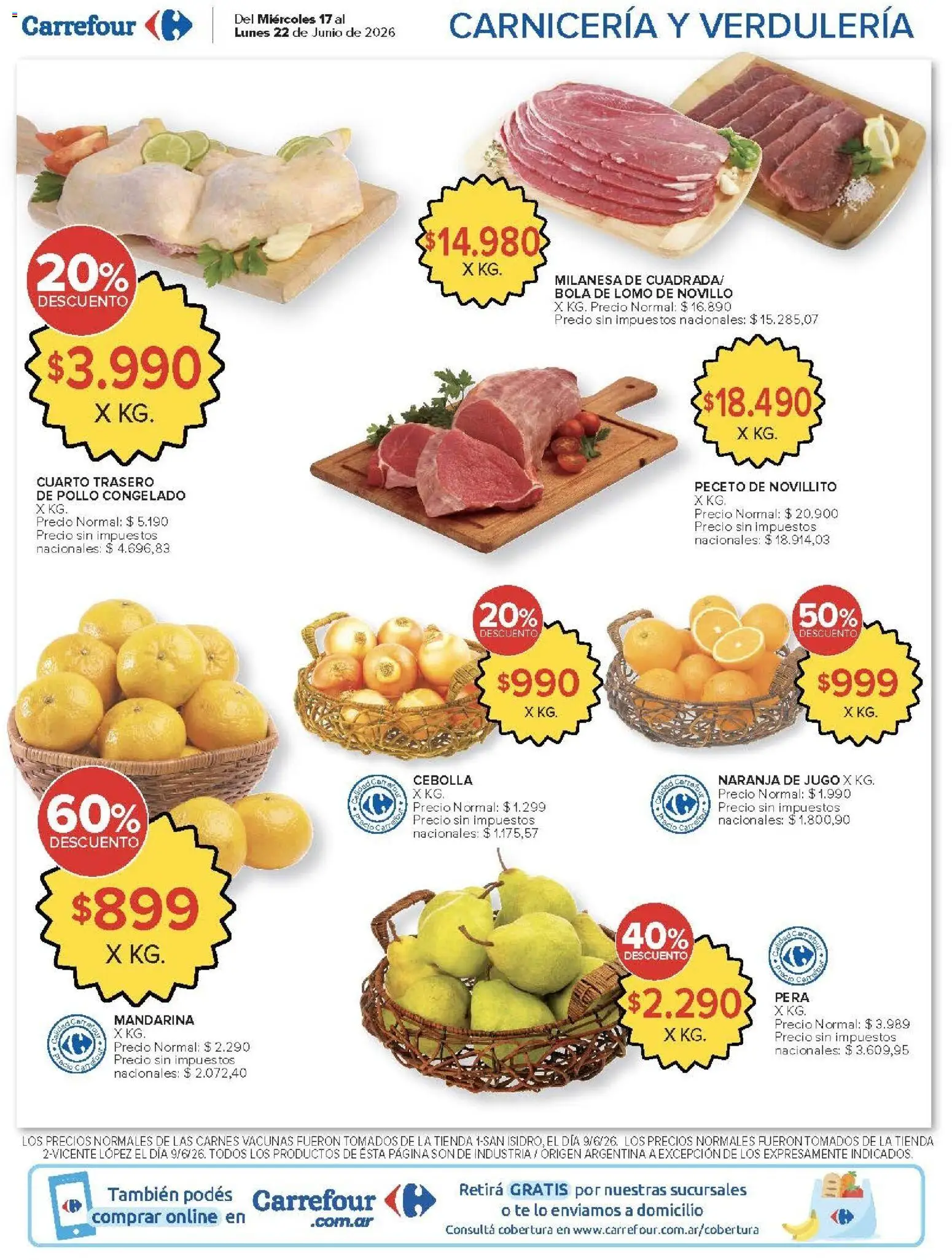 Carrefour ofertas │ válido desde el 17.06.2026 | Página: 9 | Productos: Cebolla, Milanesa, Jugo, Té