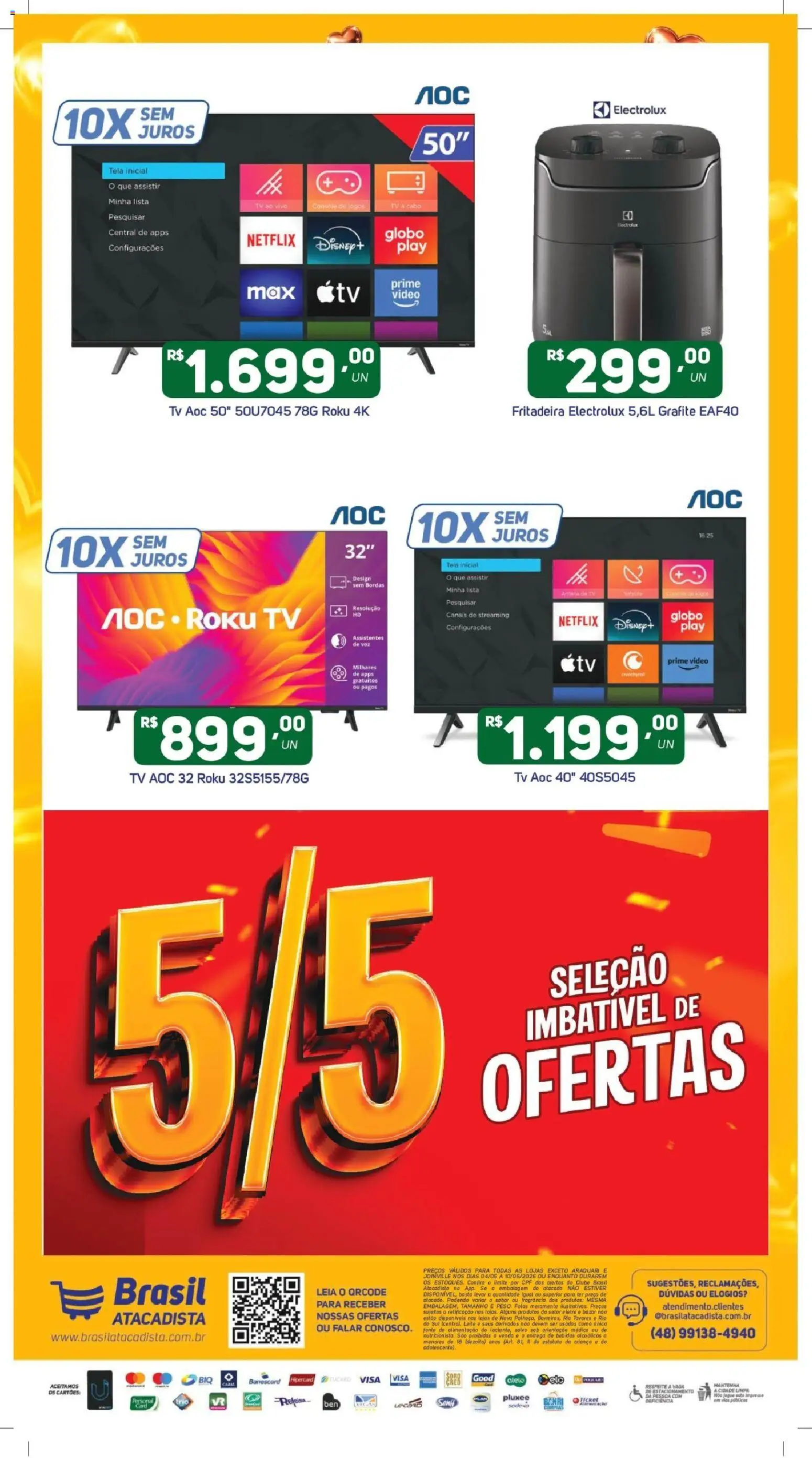 Brasil Atacadista Folheto - válido de 04.05.2026 | Página: 13 | Produtos: Antena, Tela, Leite, Cabo