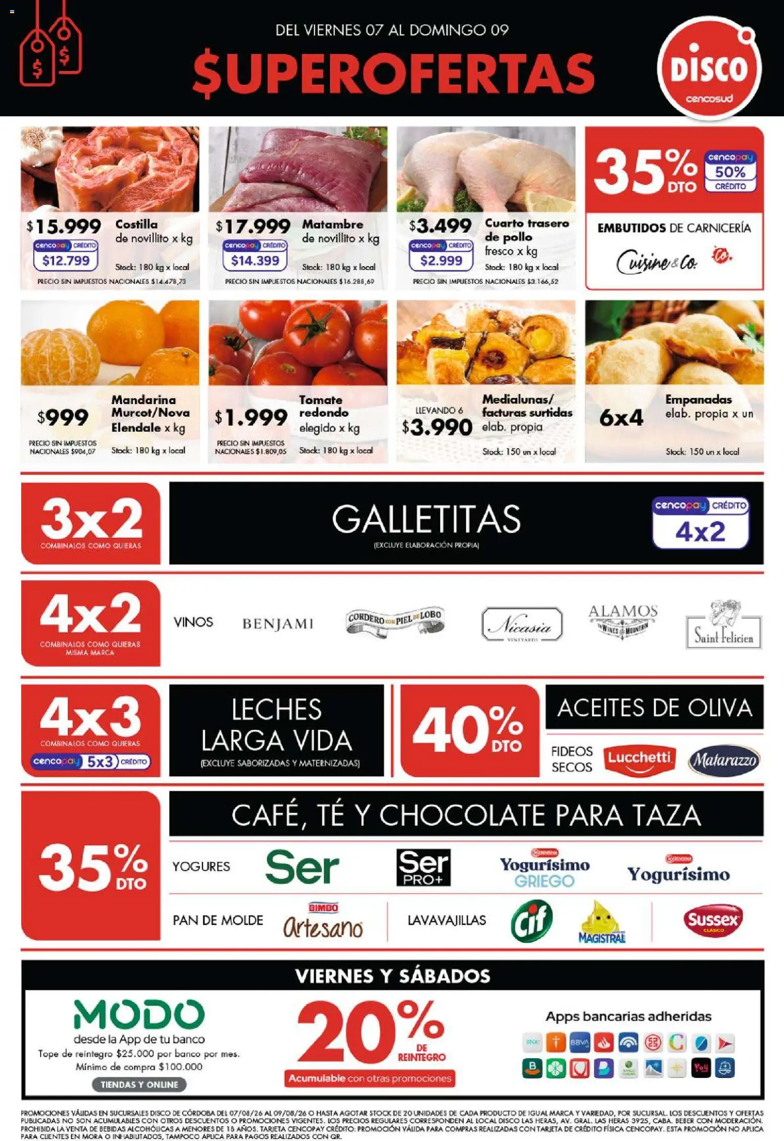 Disco - Ofertas Córdoba │ válido desde el 07/08/2026 | Página: 1 | Productos: Lavavajillas, Molde, Bebidas, Chocolate