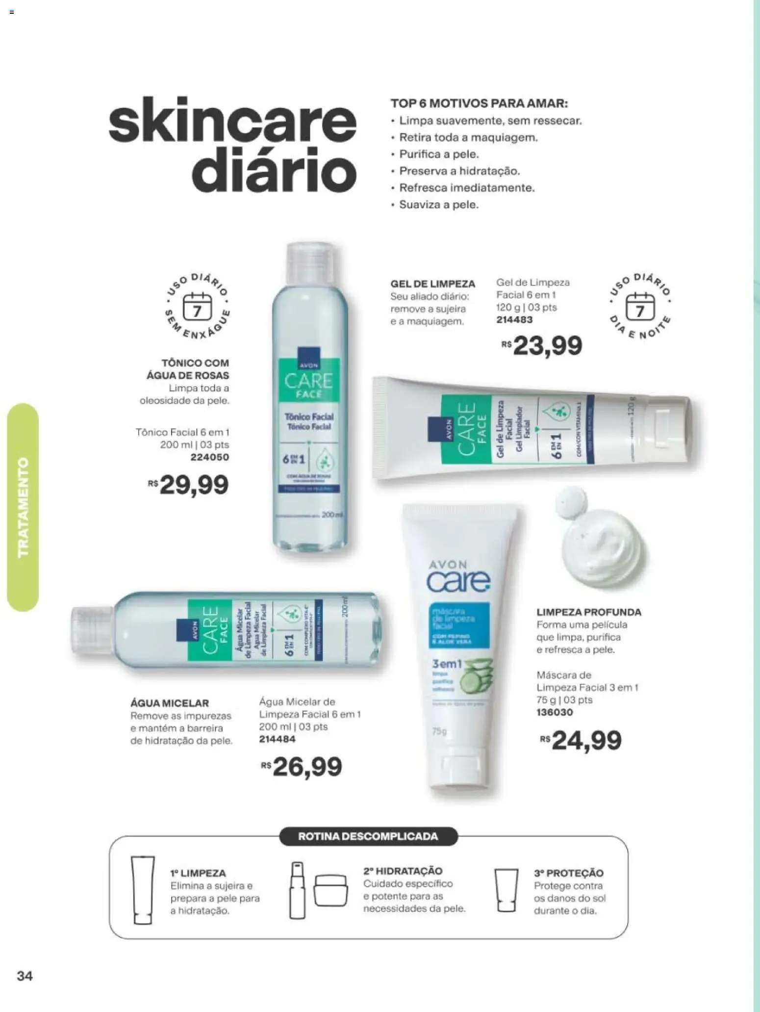 Avon Folheto - válido de 22/06/2026 | Página: 34 | Produtos: Tônico, Água micelar, Gel de limpeza