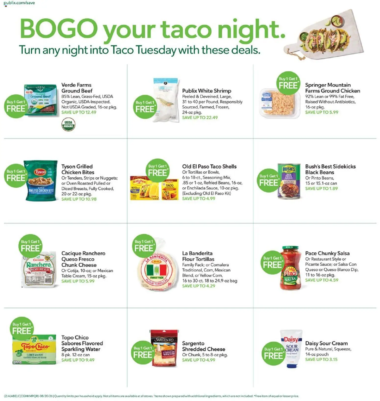 Publix Weekly Ad - valid from 08/19/2026 | Page: 2 | Products: Cheese, Beef, Flour, Bag