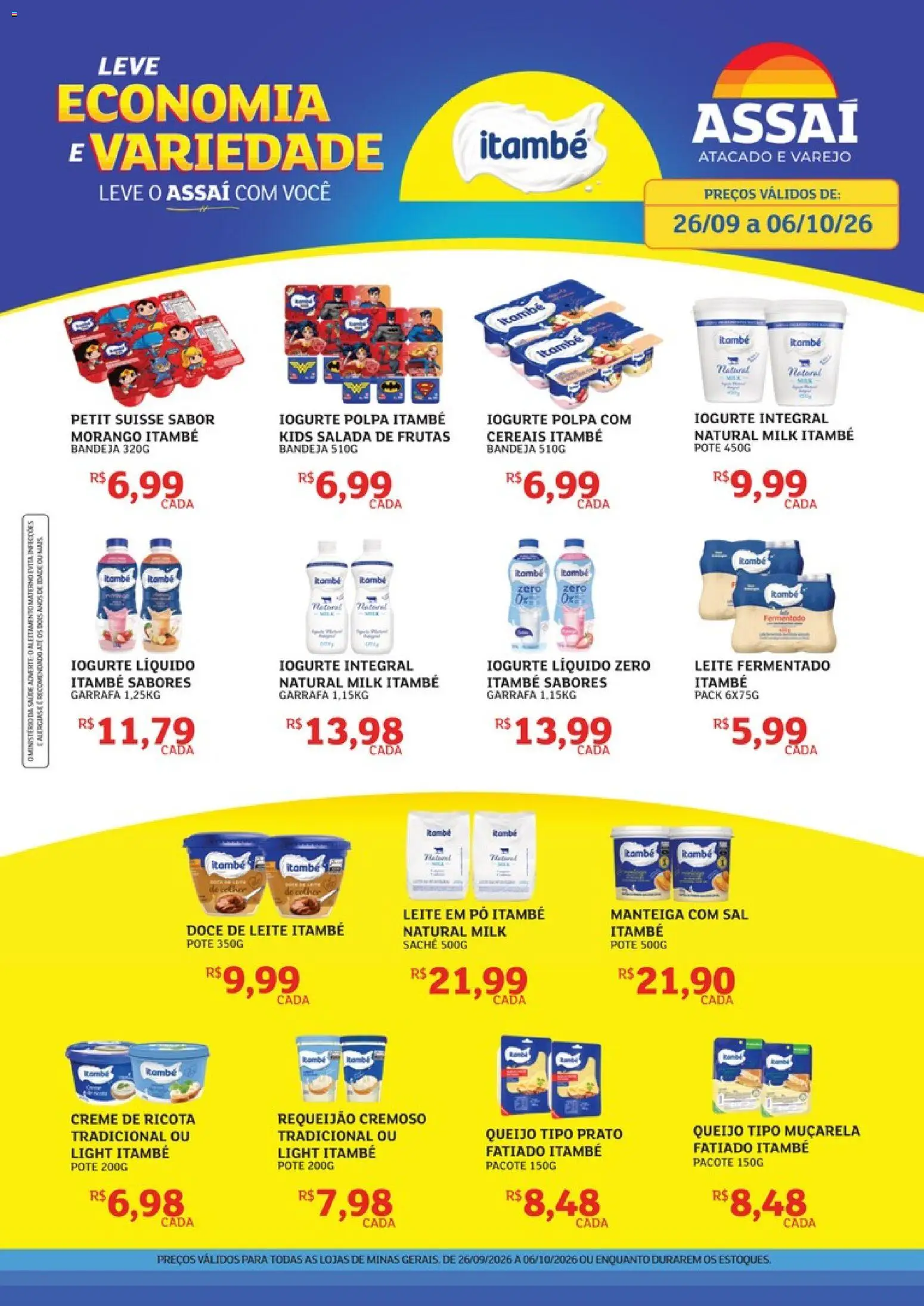 Assaí Atacadista Folheto - válido de 26/09/2026 | Página: 1 | Produtos: Manteiga, Muçarela, Bandeja, Requeijão