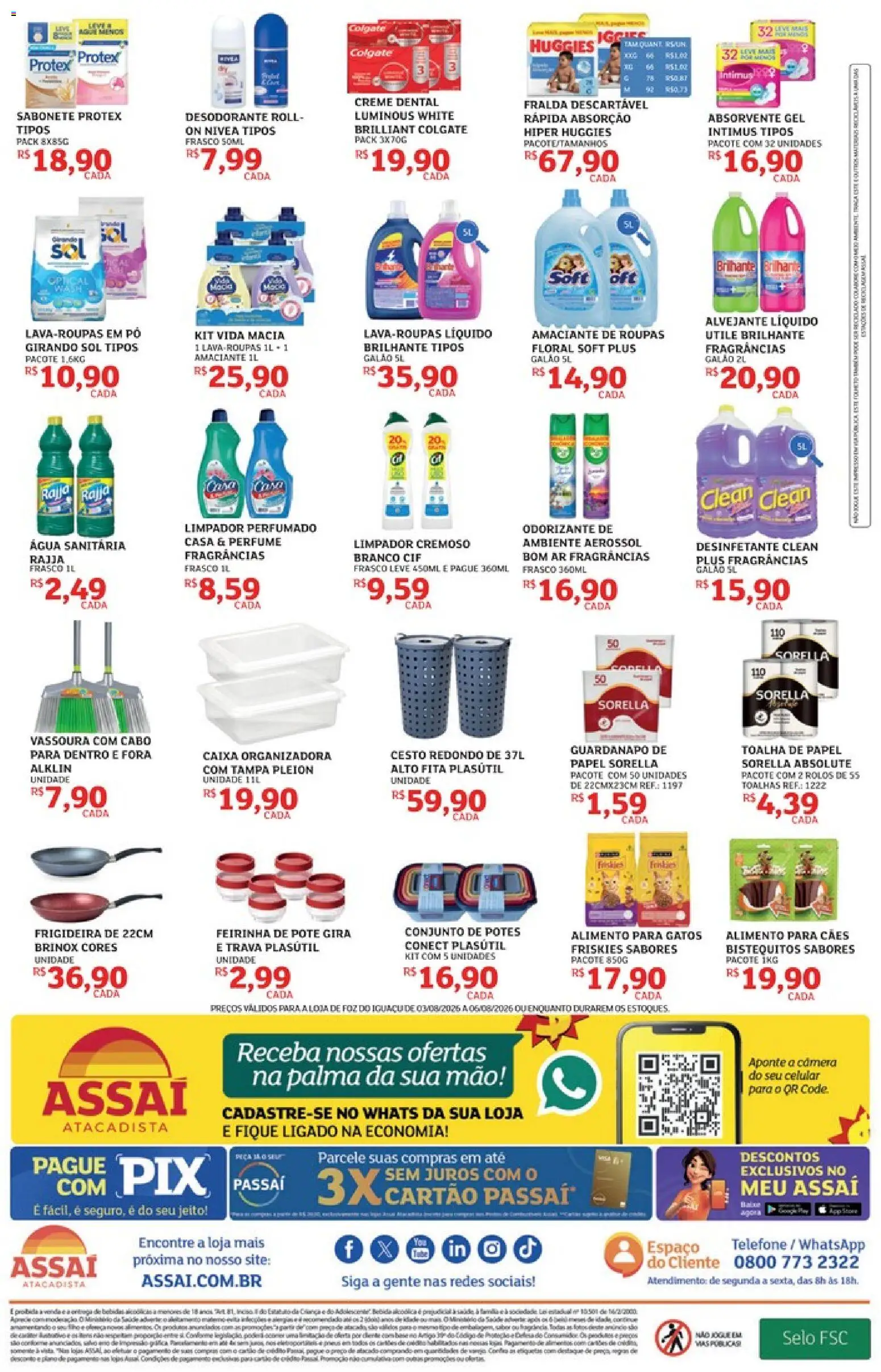 Assaí Atacadista Folheto - válido de 03/08/2026 | Página: 4 | Produtos: Amaciante de roupas, Roupas, Creme dental, Desinfetante