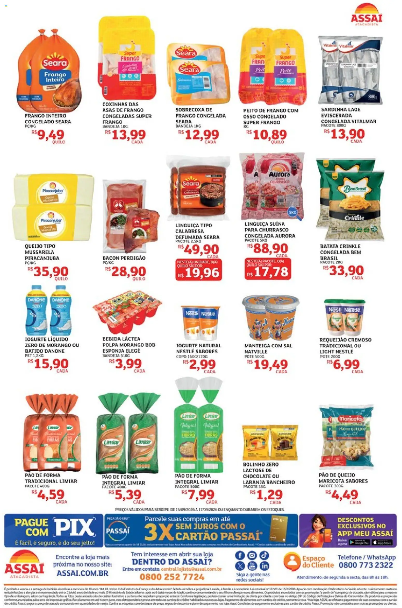 Assaí Atacadista Folheto - válido de 16/09/2026 | Página: 2 | Produtos: Esponja, Frango inteiro, Iogurte natural, Requeijão
