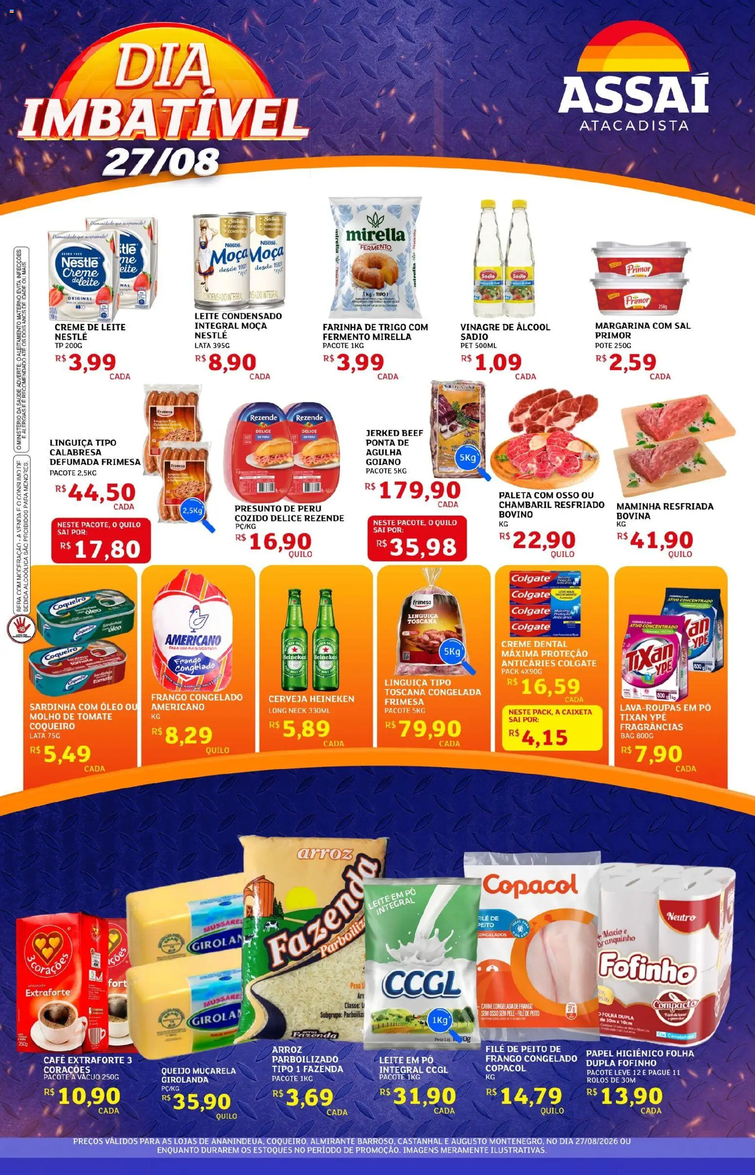 Assaí Atacadista Folheto - válido de 27/08/2026 | Página: 1 | Produtos: Queijo, Café, Presunto, Heineken