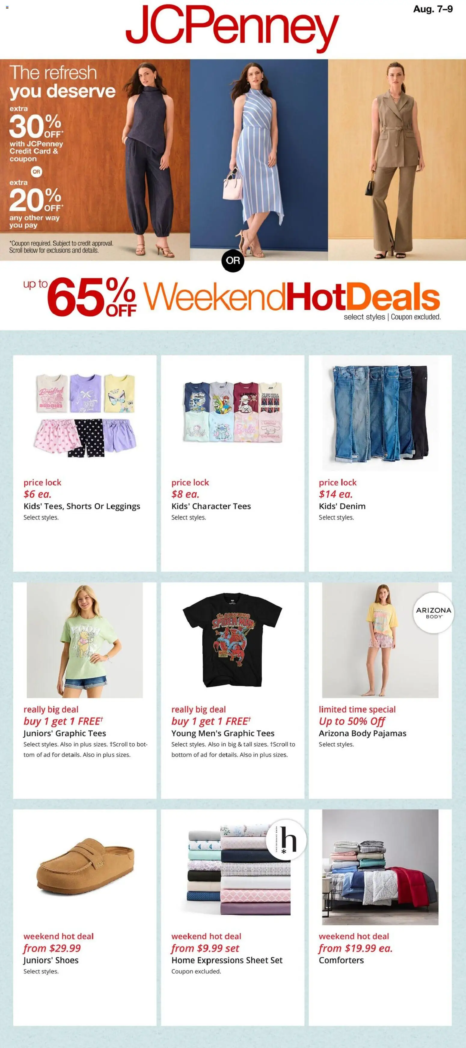 JCPenney Ad - valid from 08/07/2026 | Page: 1 | Products: Shorts, Pajamas, Leggings, Sheet