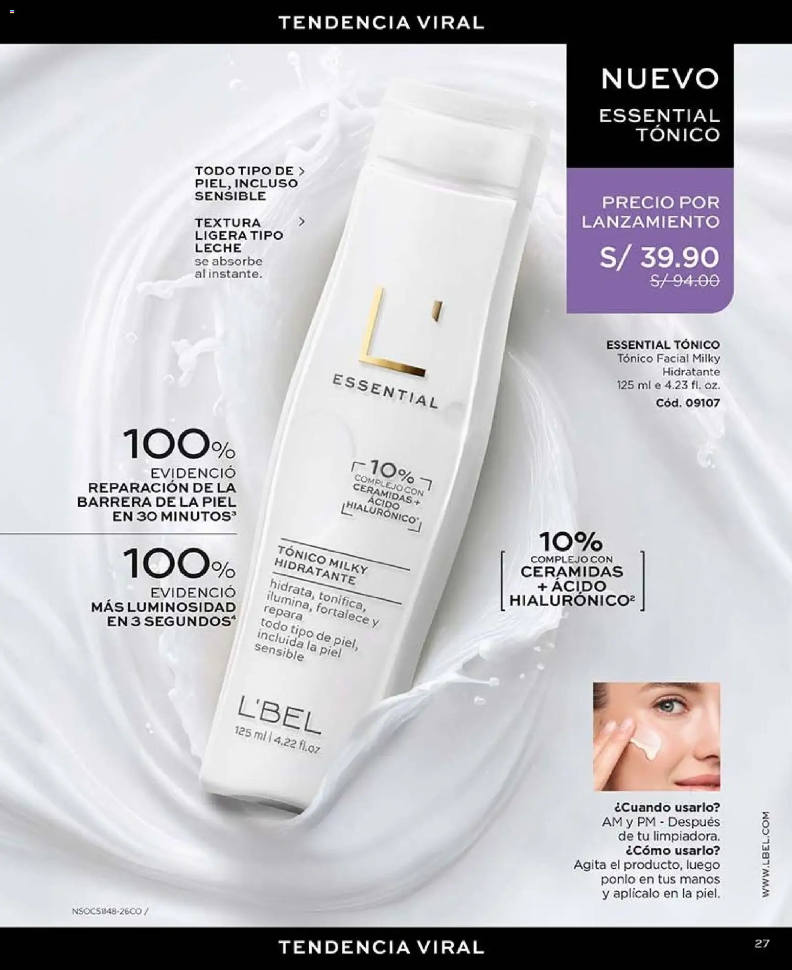 Catálogo L'Bel válido desde 03/10/2026 | Página: 27 | Productos: Leche, Tónico facial