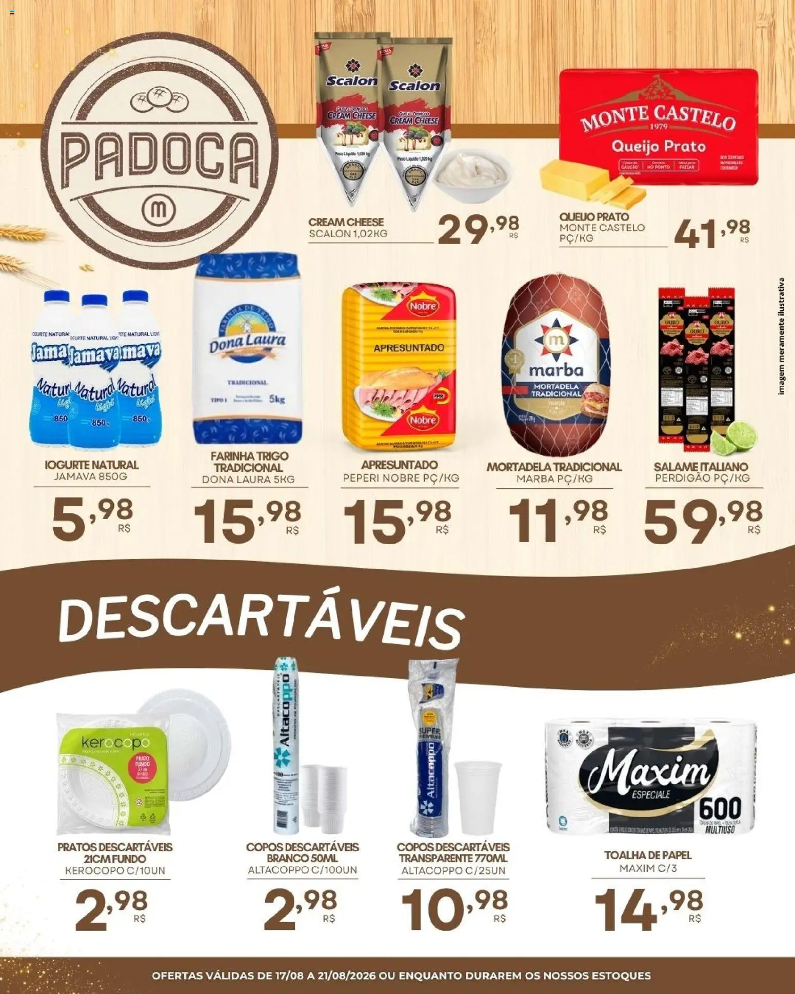 Mercadão Atacadista Folheto - válido de 17/08/2026 | Página: 2 | Produtos: Copos descartáveis, Salame, Mortadela, Cálcio