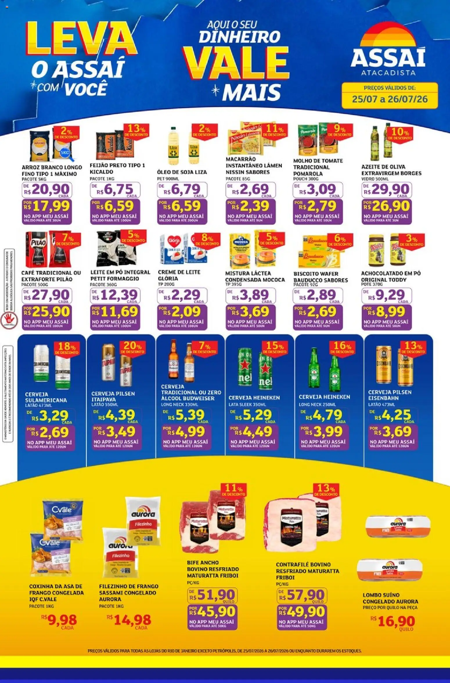 Assaí Atacadista Folheto - válido de 25/07/2026 | Página: 1 | Produtos: Feijão, Café, Creme de leite, Leite em pó