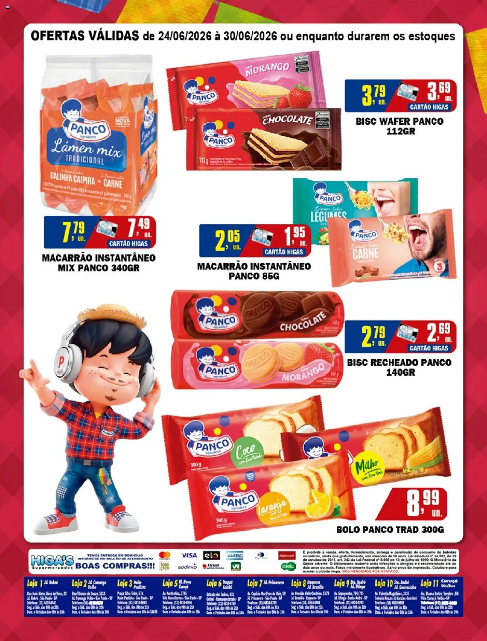 Higa's Supermercado Folheto - válido de 24/06/2026 | Página: 2 | Produtos: Banco, Chocolate, Macarrão instantâneo, Telefone