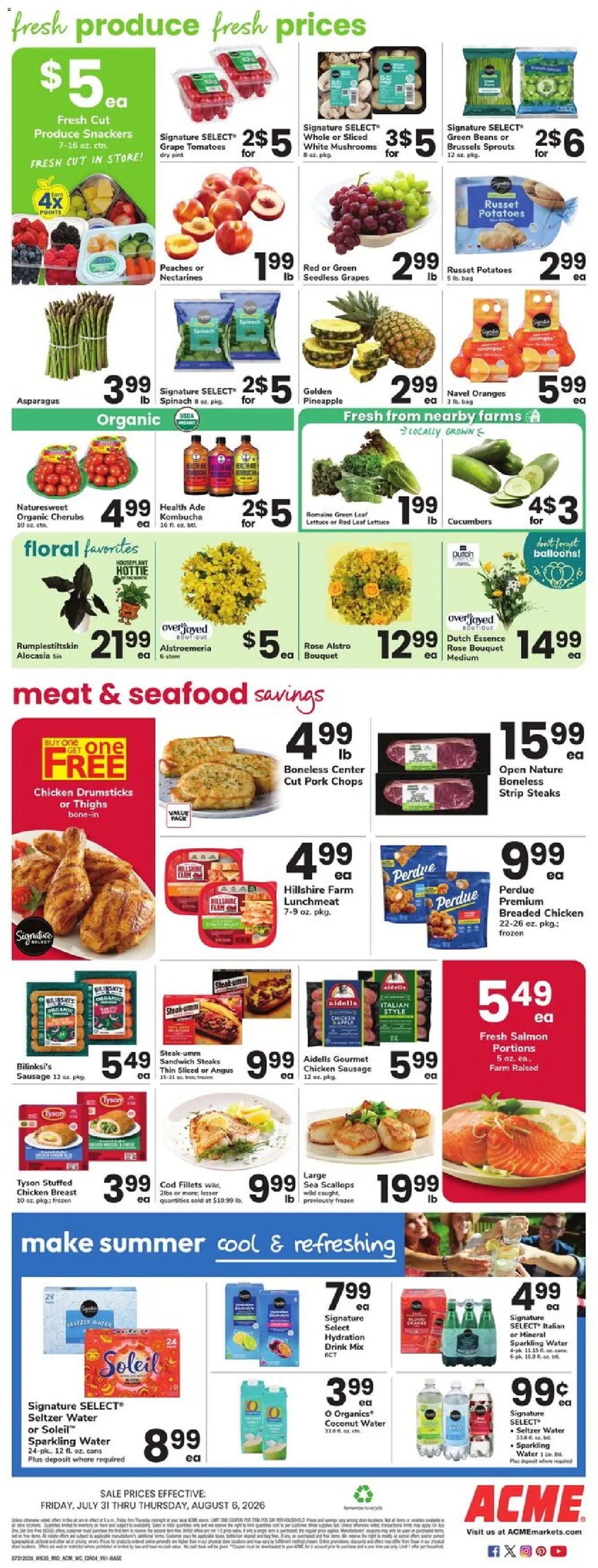 Acme Weekly Ad - valid from 07/31/2026 | Page: 4 | Products: Lettuce, Spinach, Bag, Fresh salmon